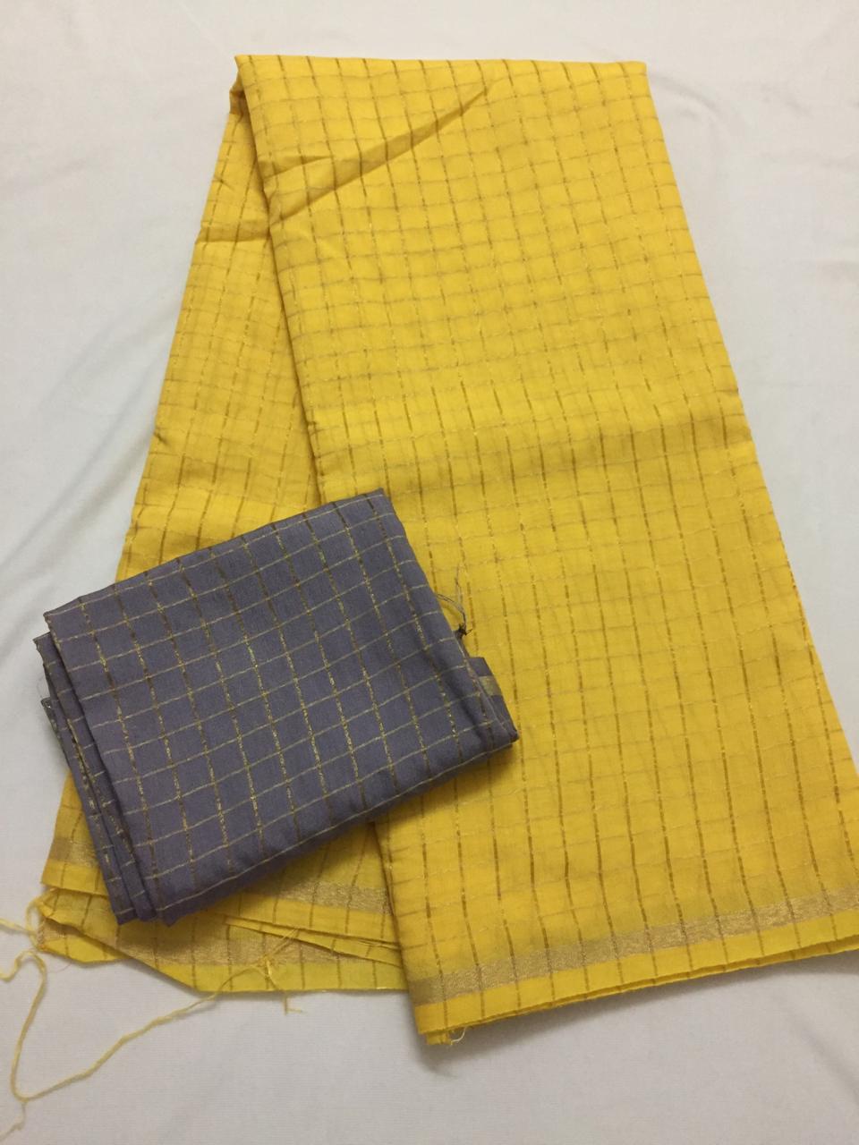 Silk zari checks saree with contrast blouse