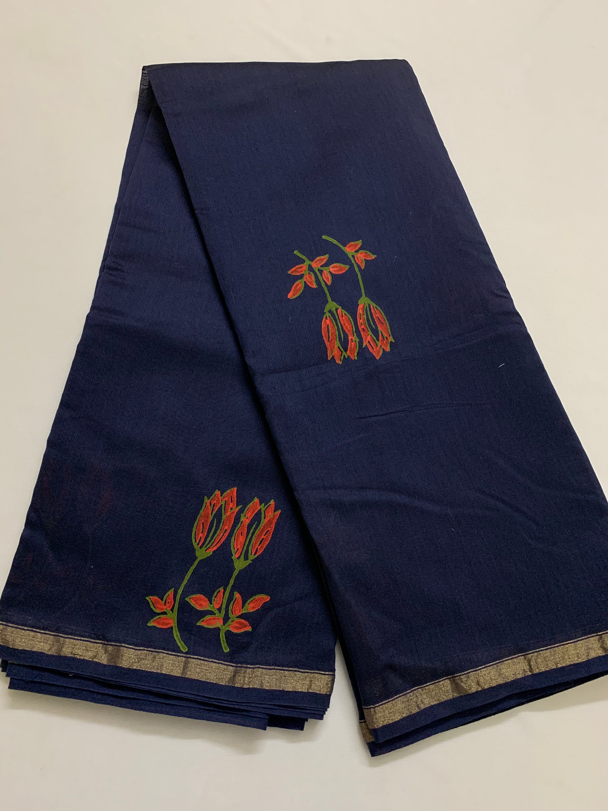Block printed Pure chanderi saree