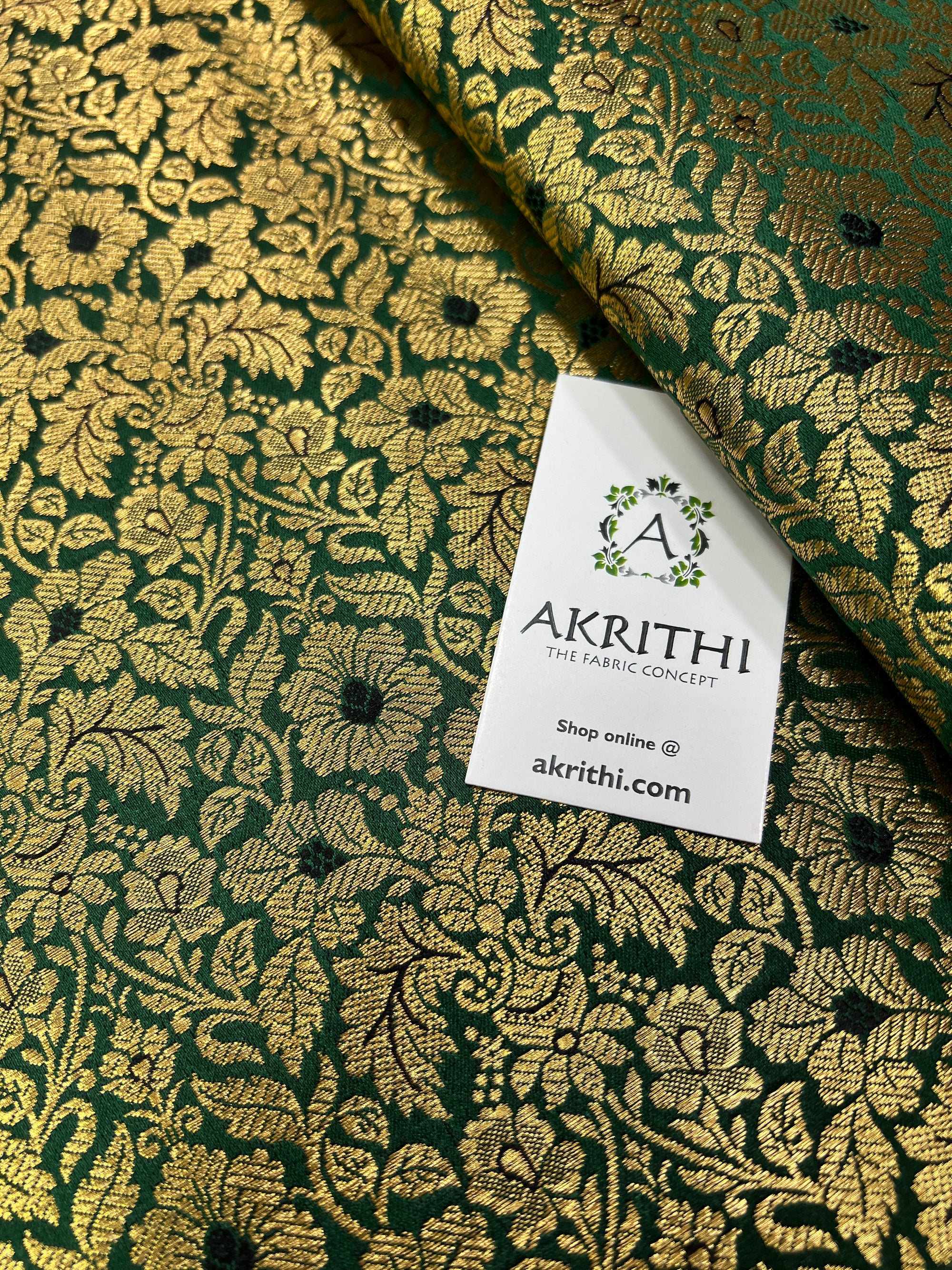 Handloom Banarasi brocade fabric dark green colour