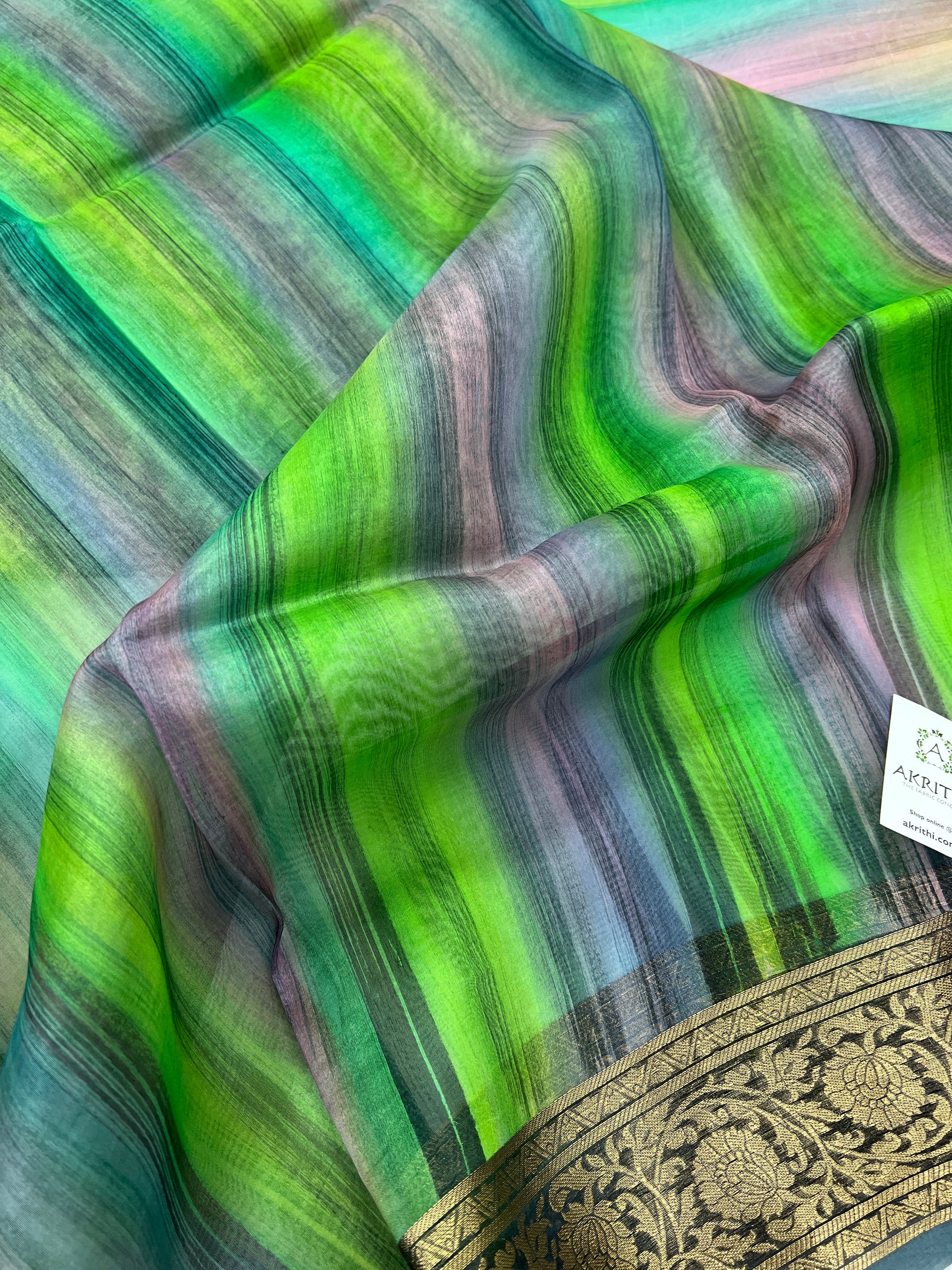 Hand brushed pure silk organza saree