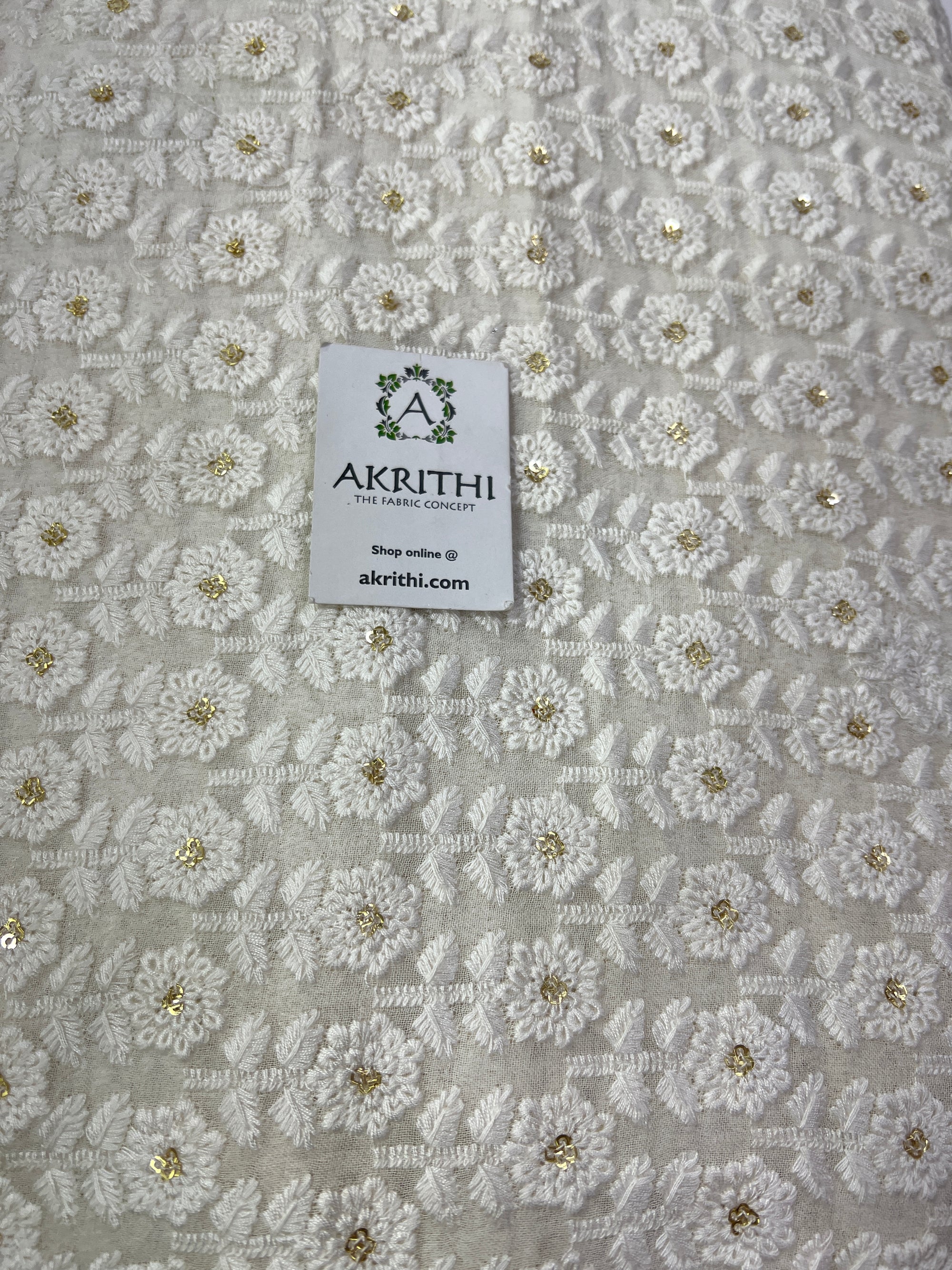 Heavy Embroidery on dyeable white Georgette fabric