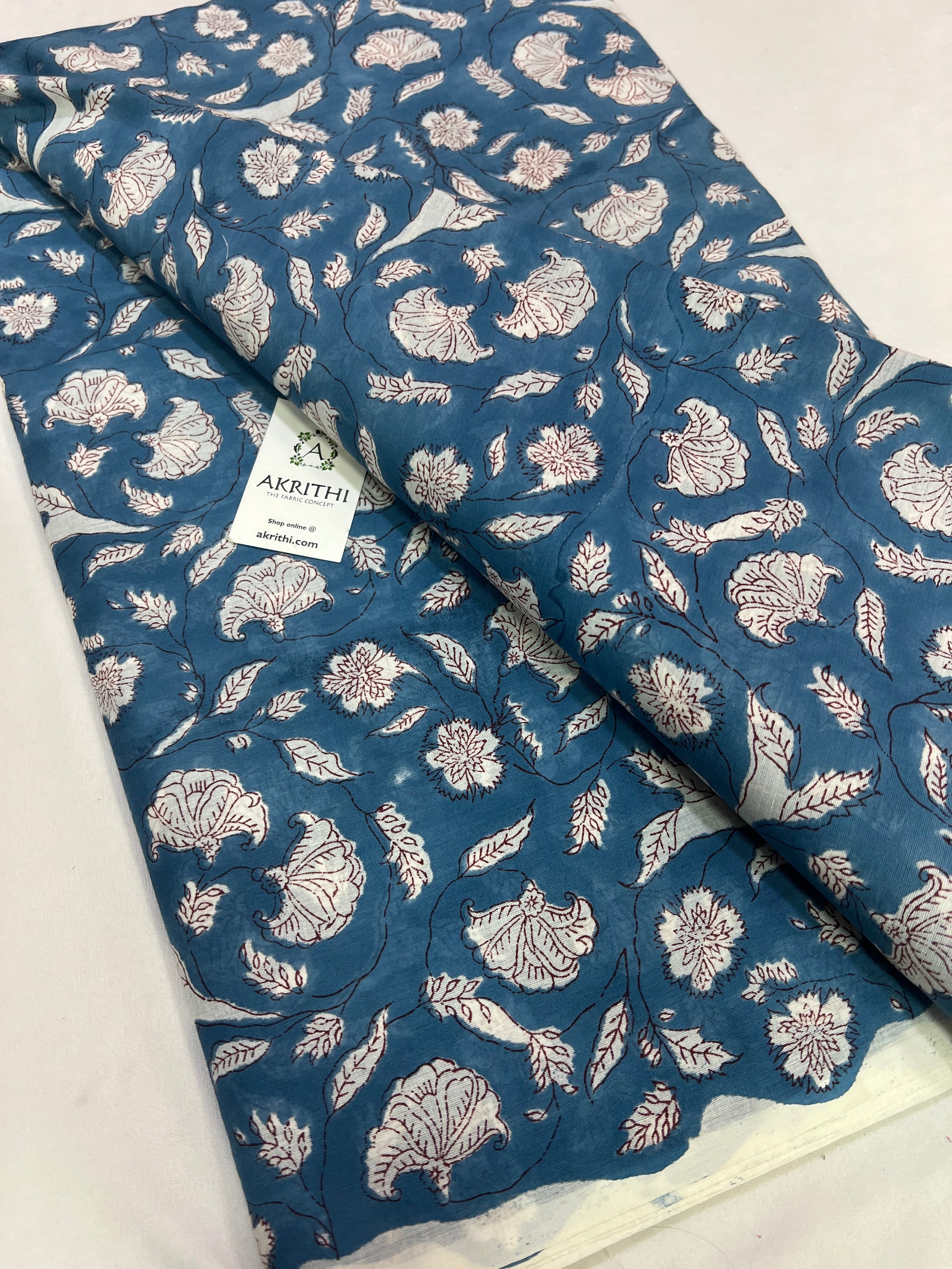 Hand block Printed pure mul cotton fabric