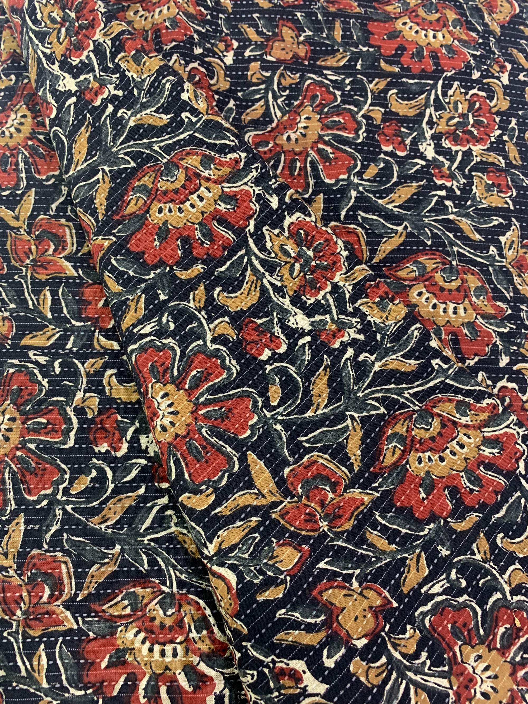 Hand block Kalamkari Printed Kantha pure cotton fabric