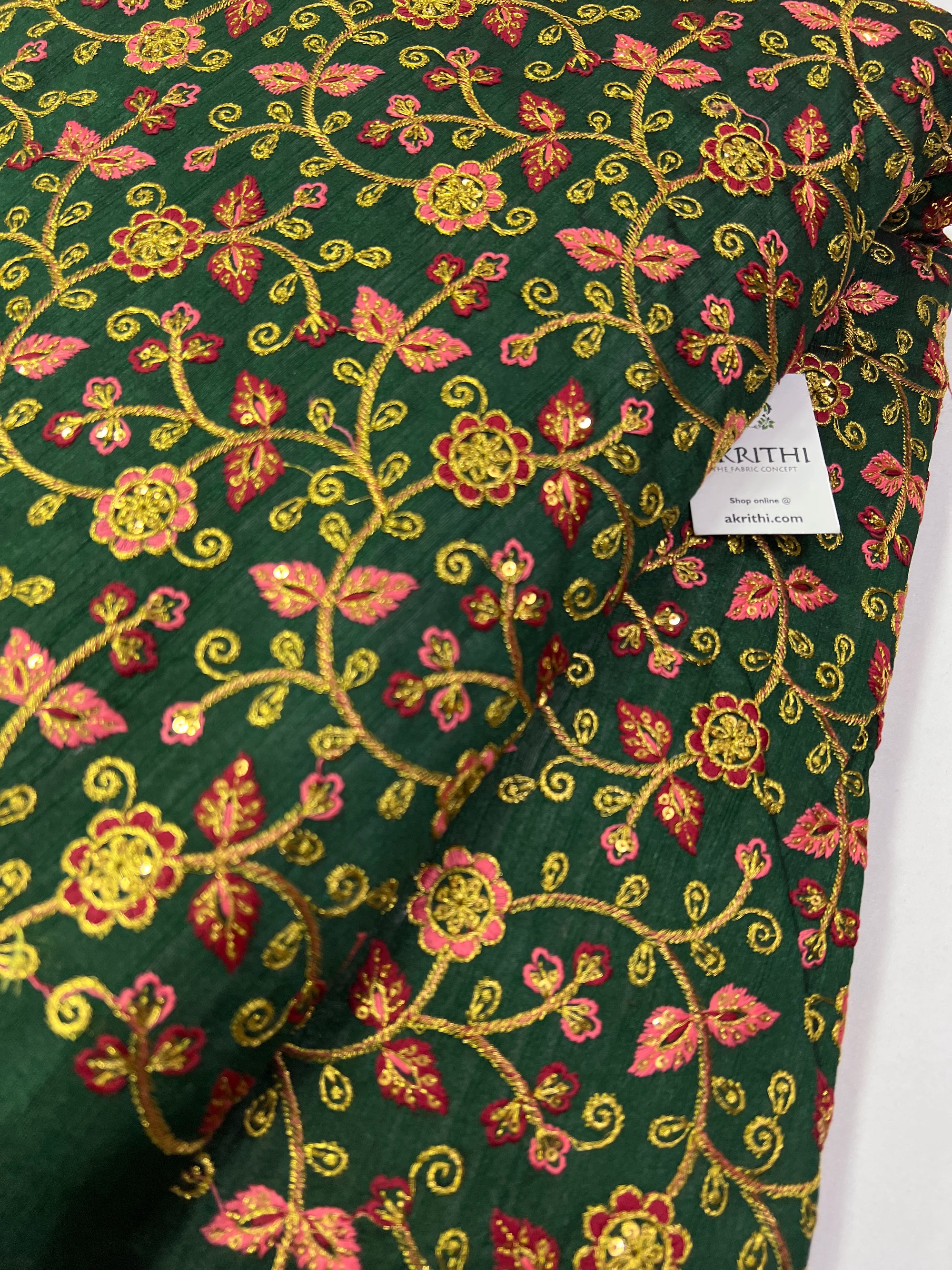 Embroidery on raw silk fabric