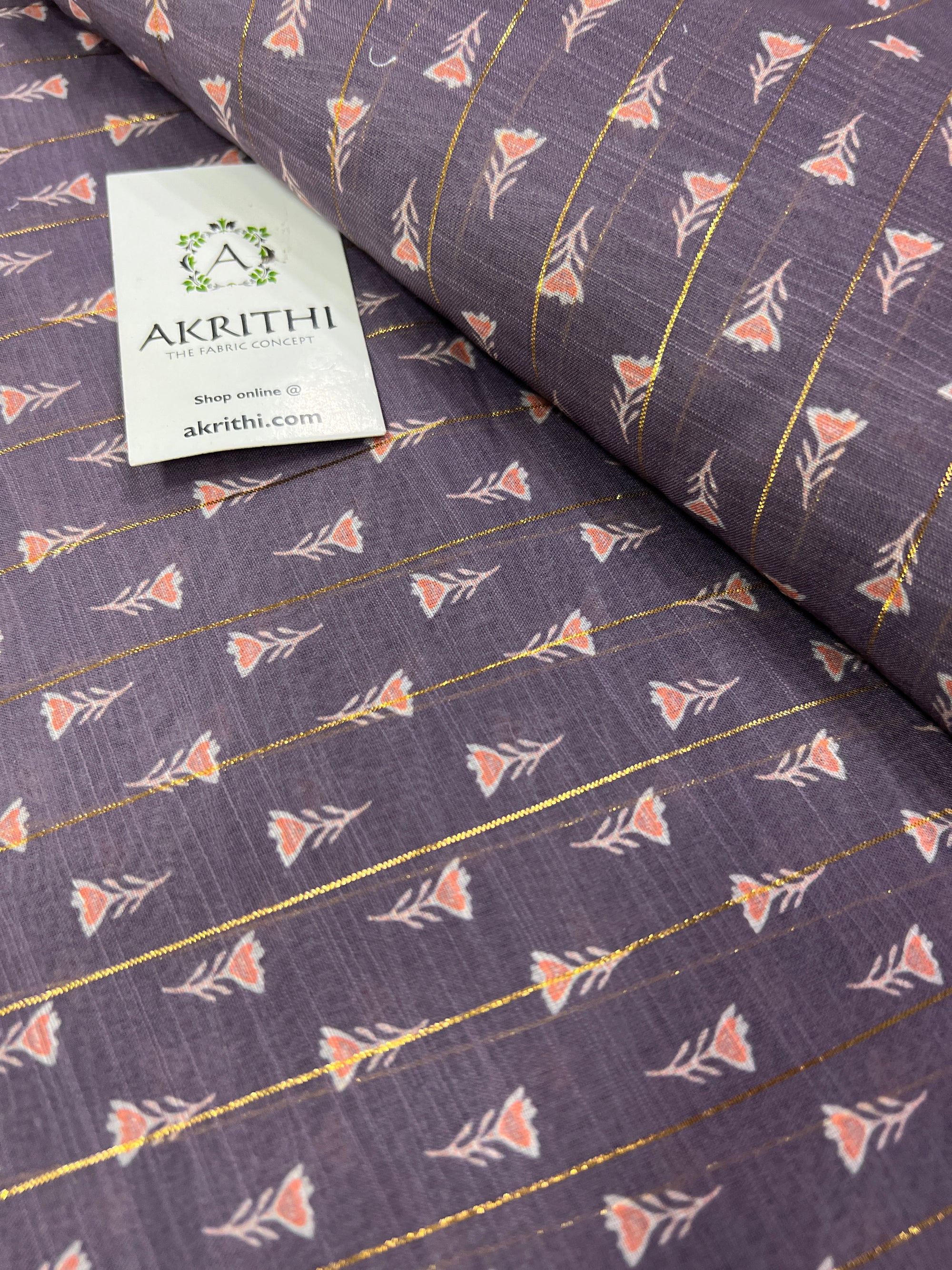 Digital printed munga cotton fabric with Zari lines