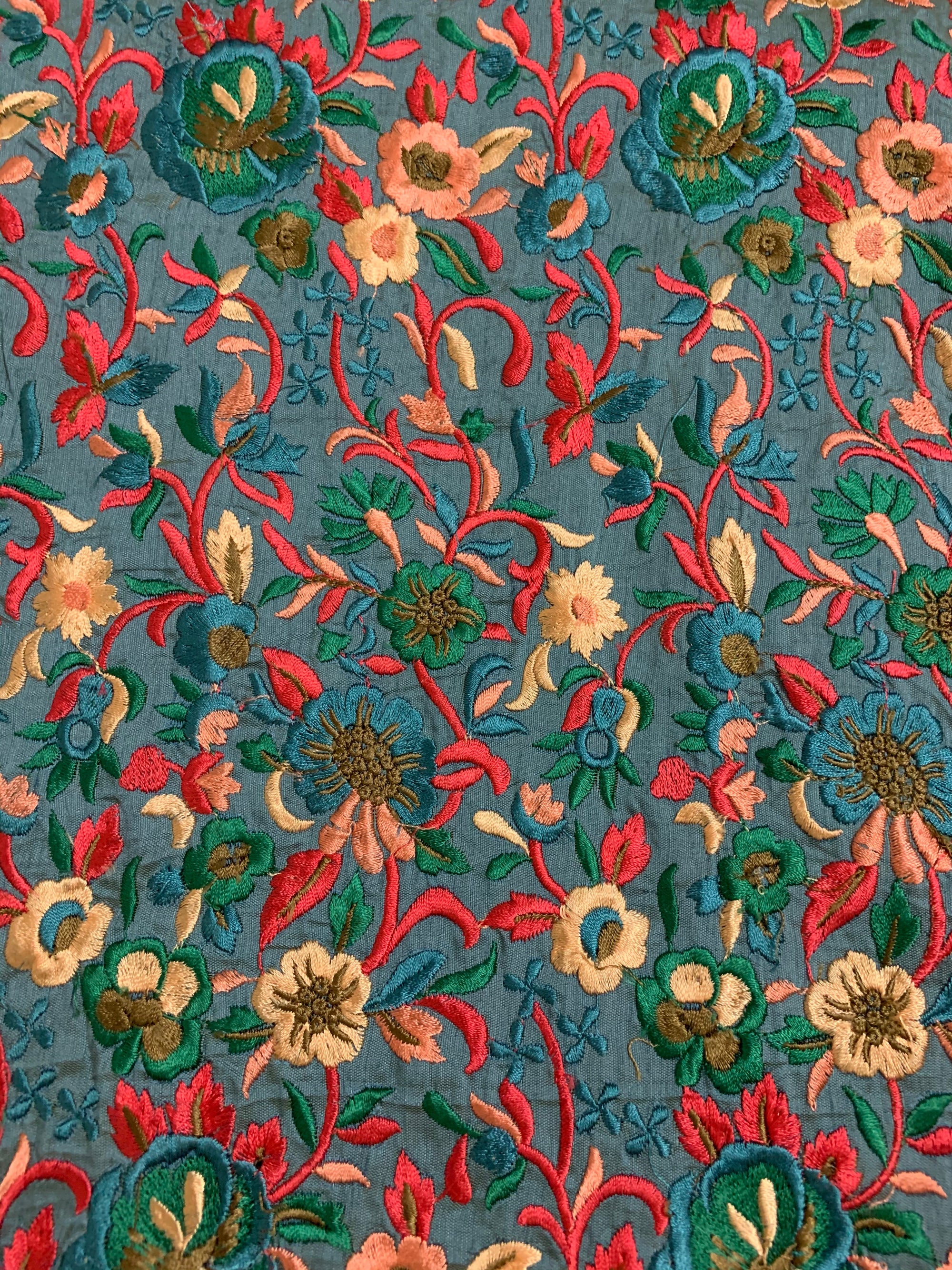 Embroidery on raw silk fabric
