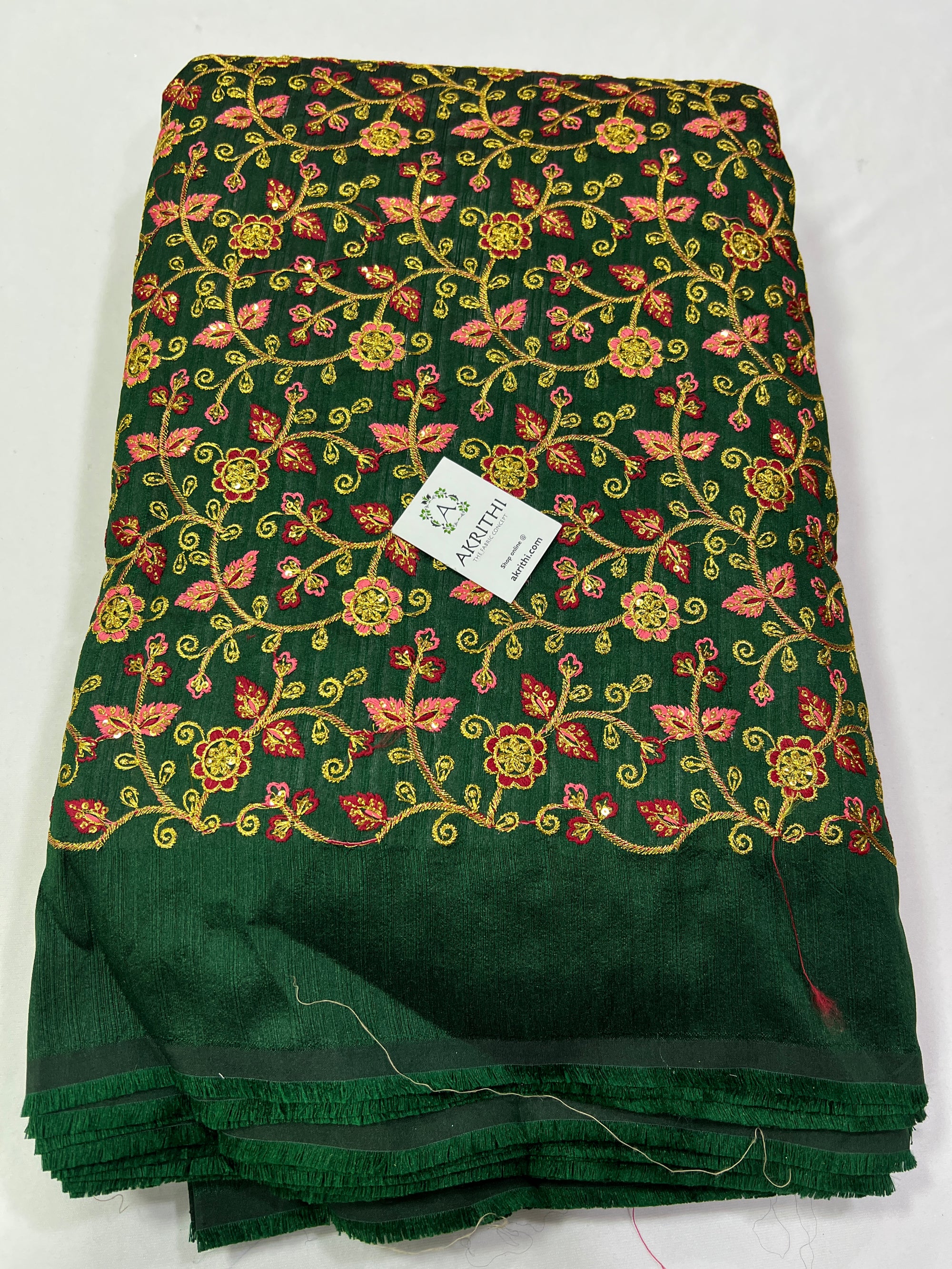Embroidery on raw silk fabric