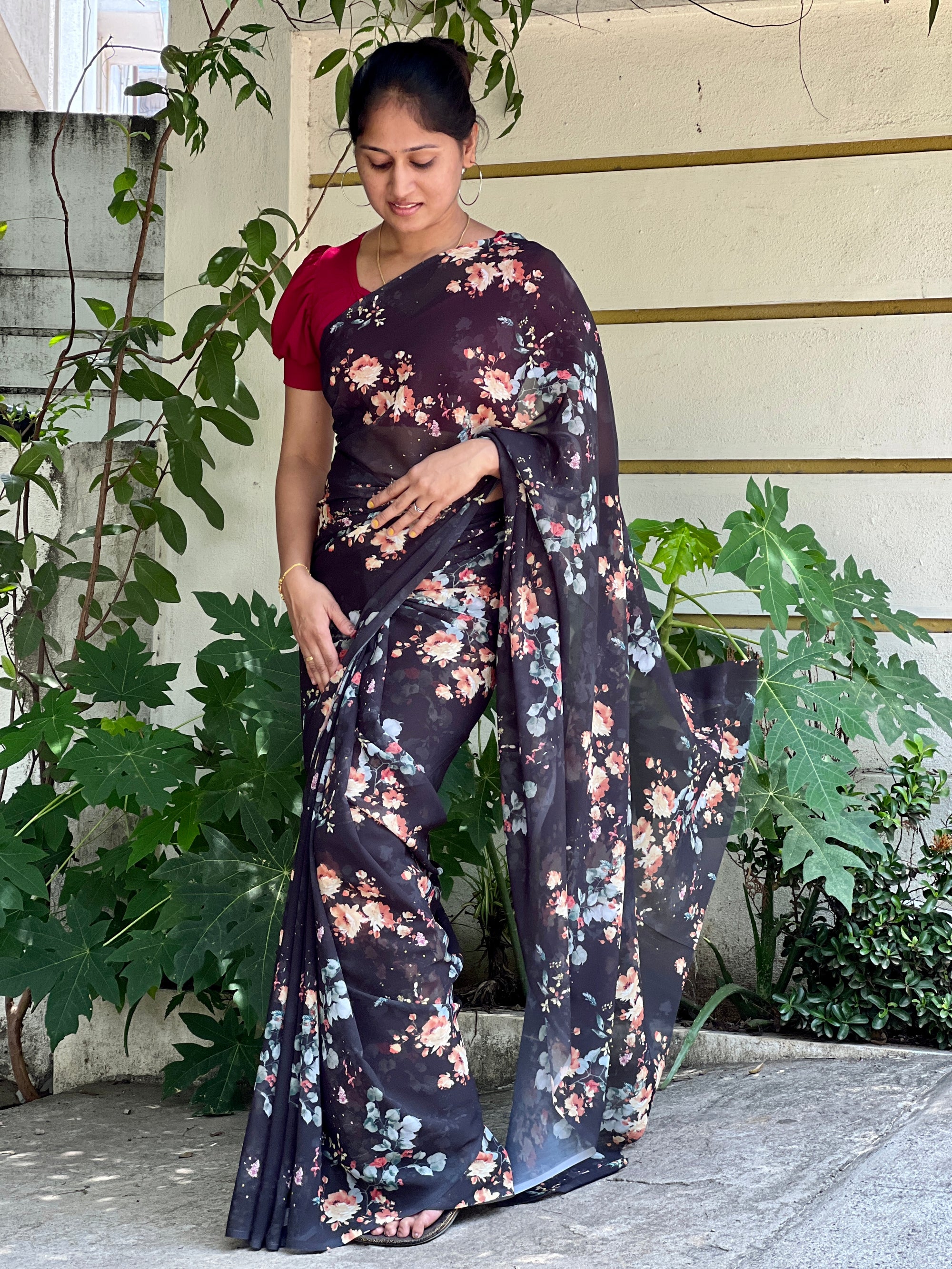Digital floral printed georgette saree
