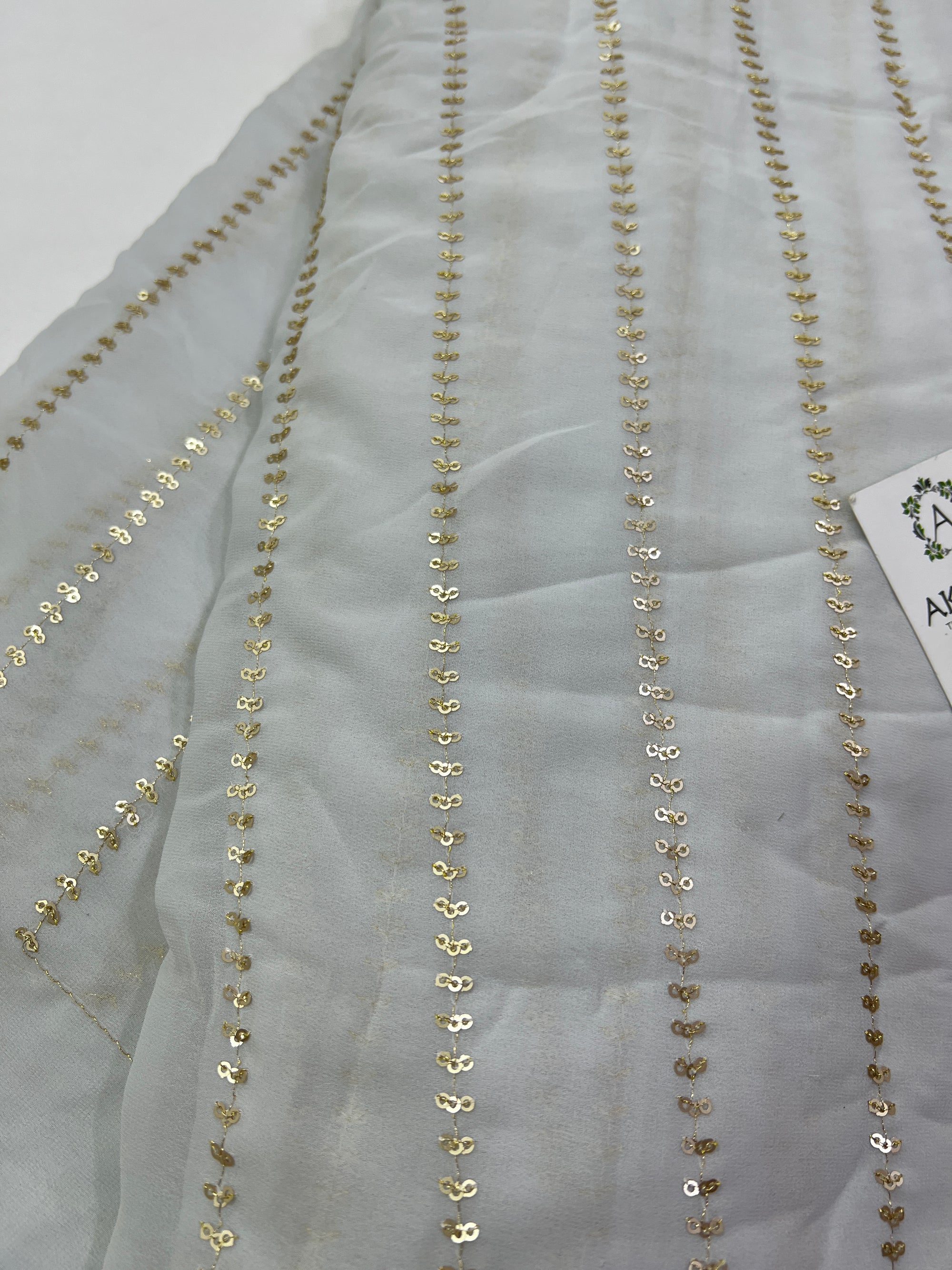 Embroidery on Light grey Georgette fabric 60 CM CUT