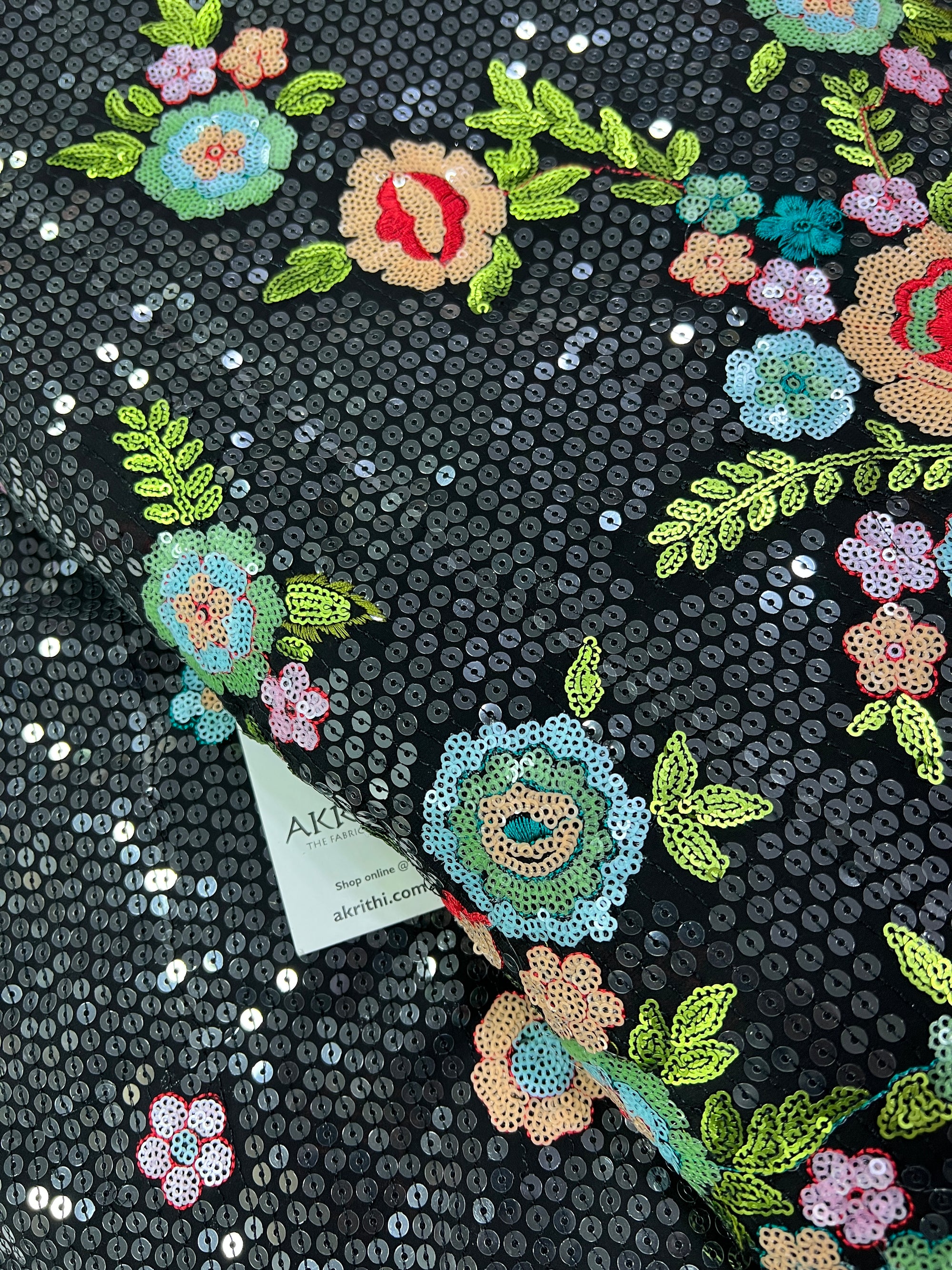 Multi colour sequin Embroidery on black Georgette fabric