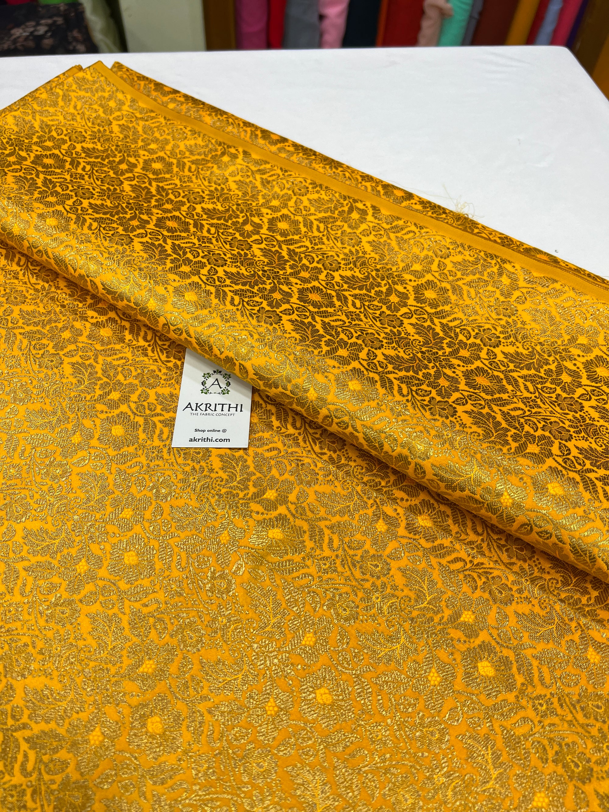 Handloom Banarasi brocade fabric yellow colour