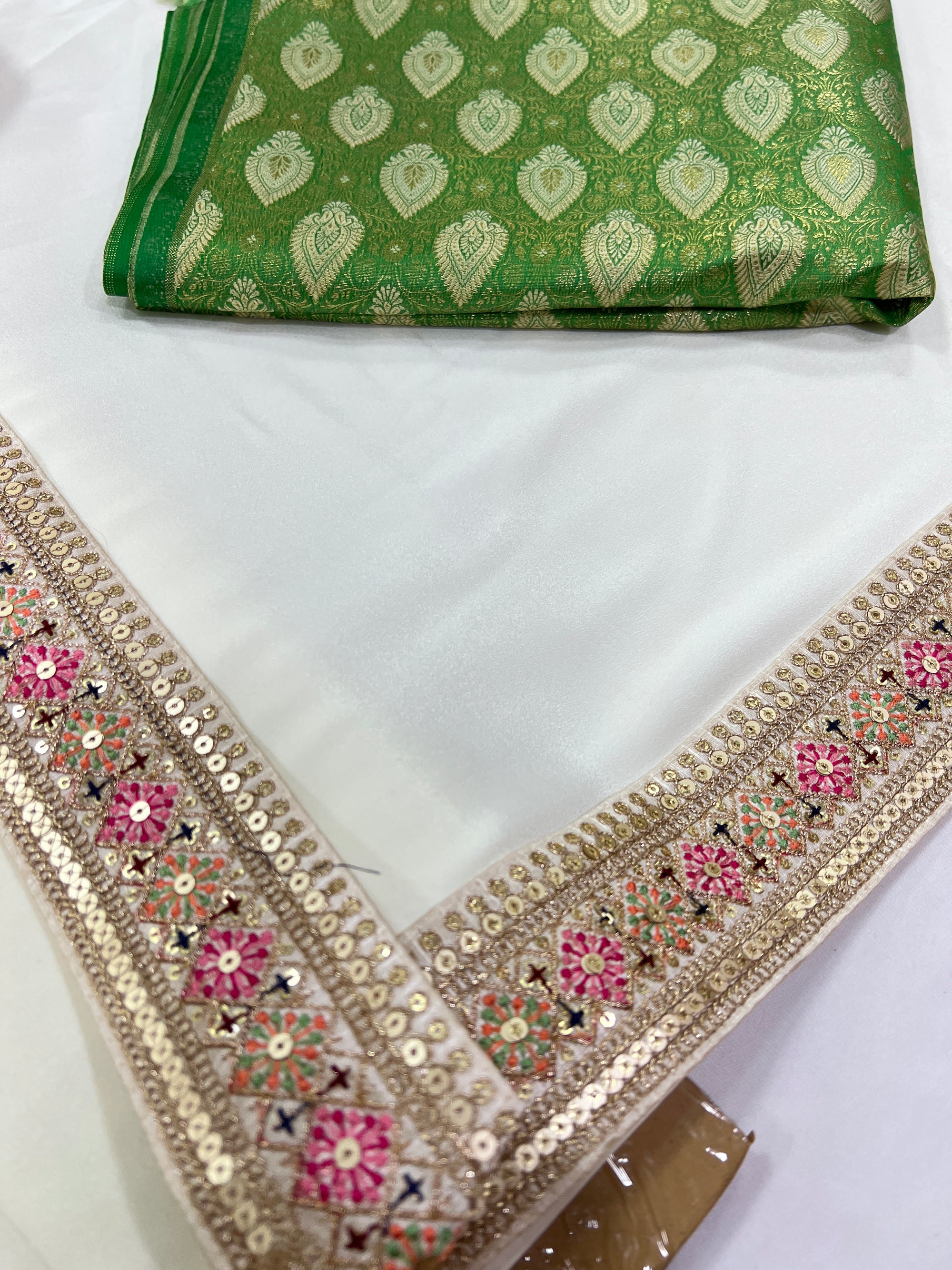 Off white crepe saree with lace