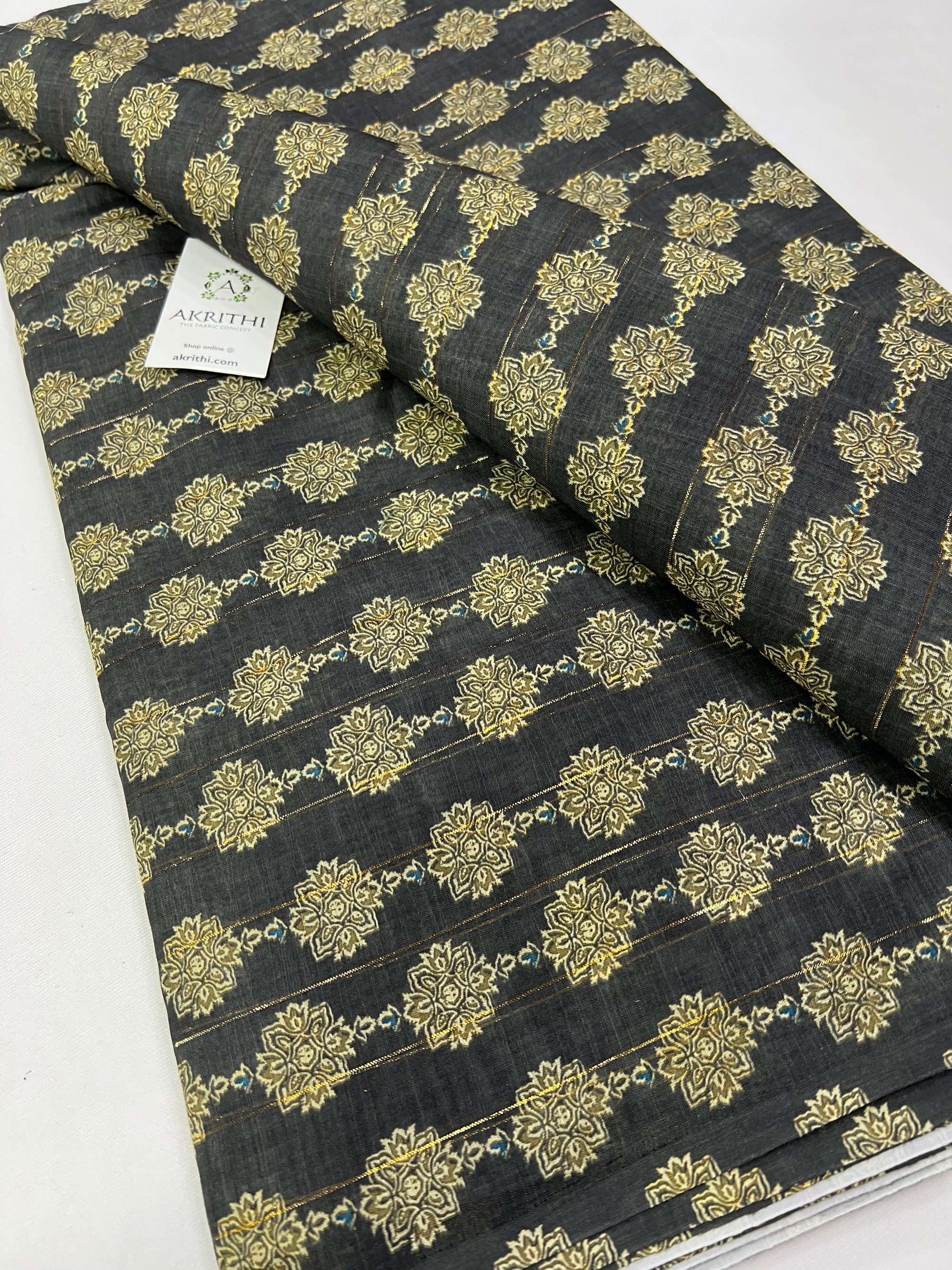 Digital printed munga cotton fabric with Zari lines