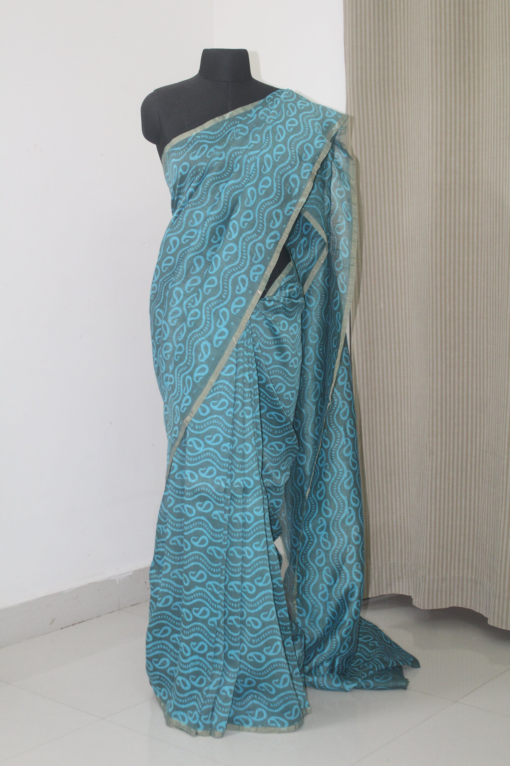 Handloom printed pure linen silk saree