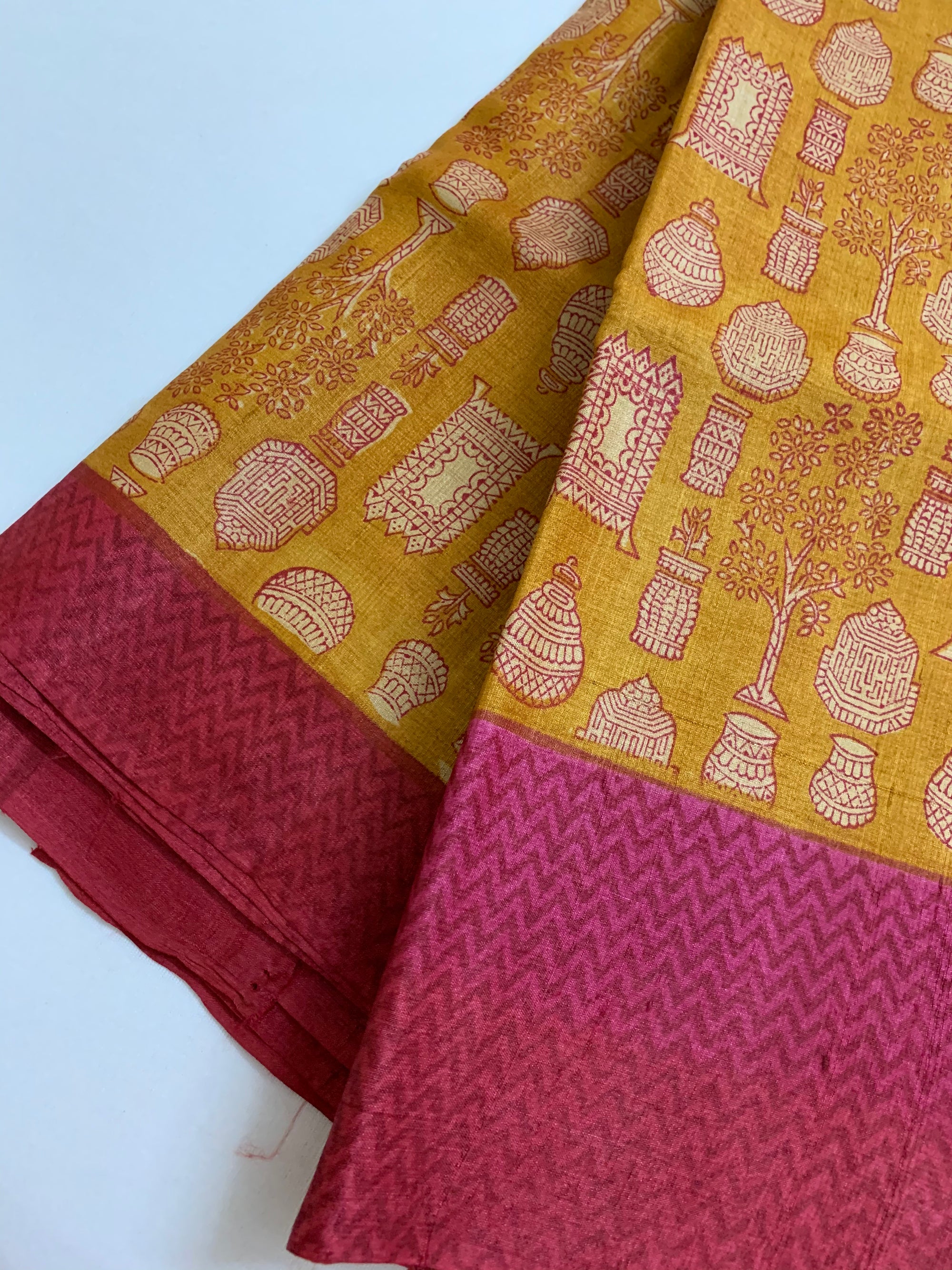 Handloom block printed Pure tussar silk saree