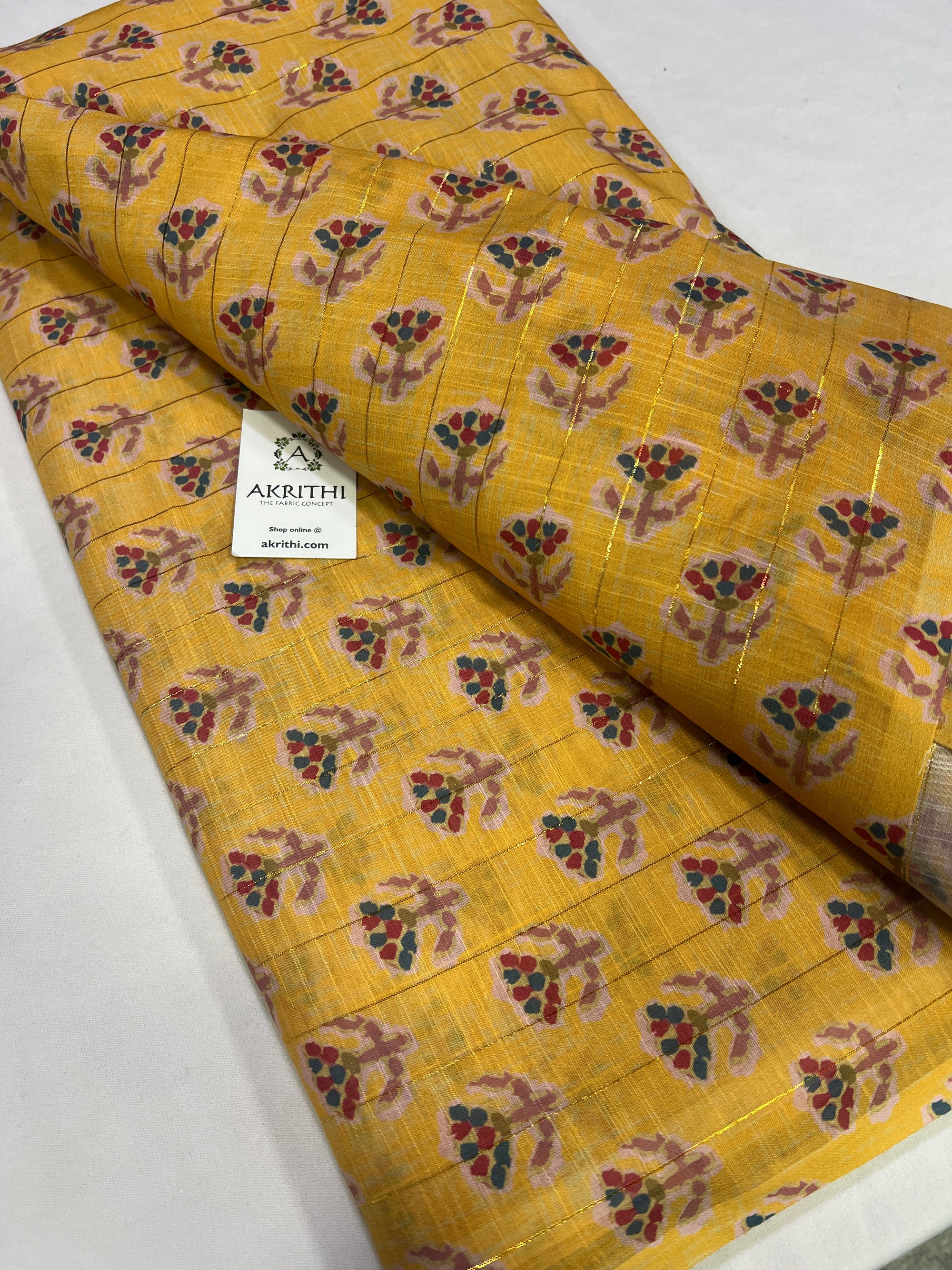 Digital printed munga cotton fabric with Zari lines