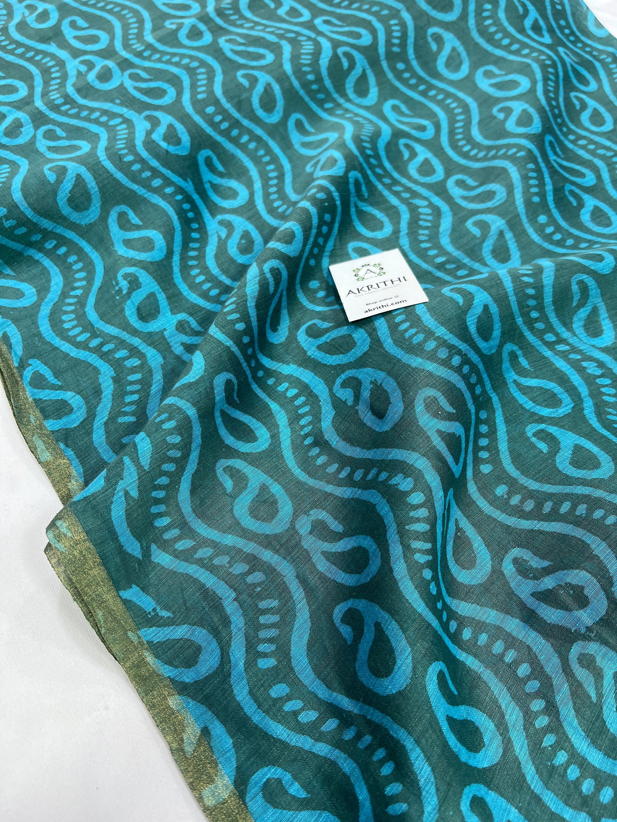Handloom Printed pure linen silk fabric