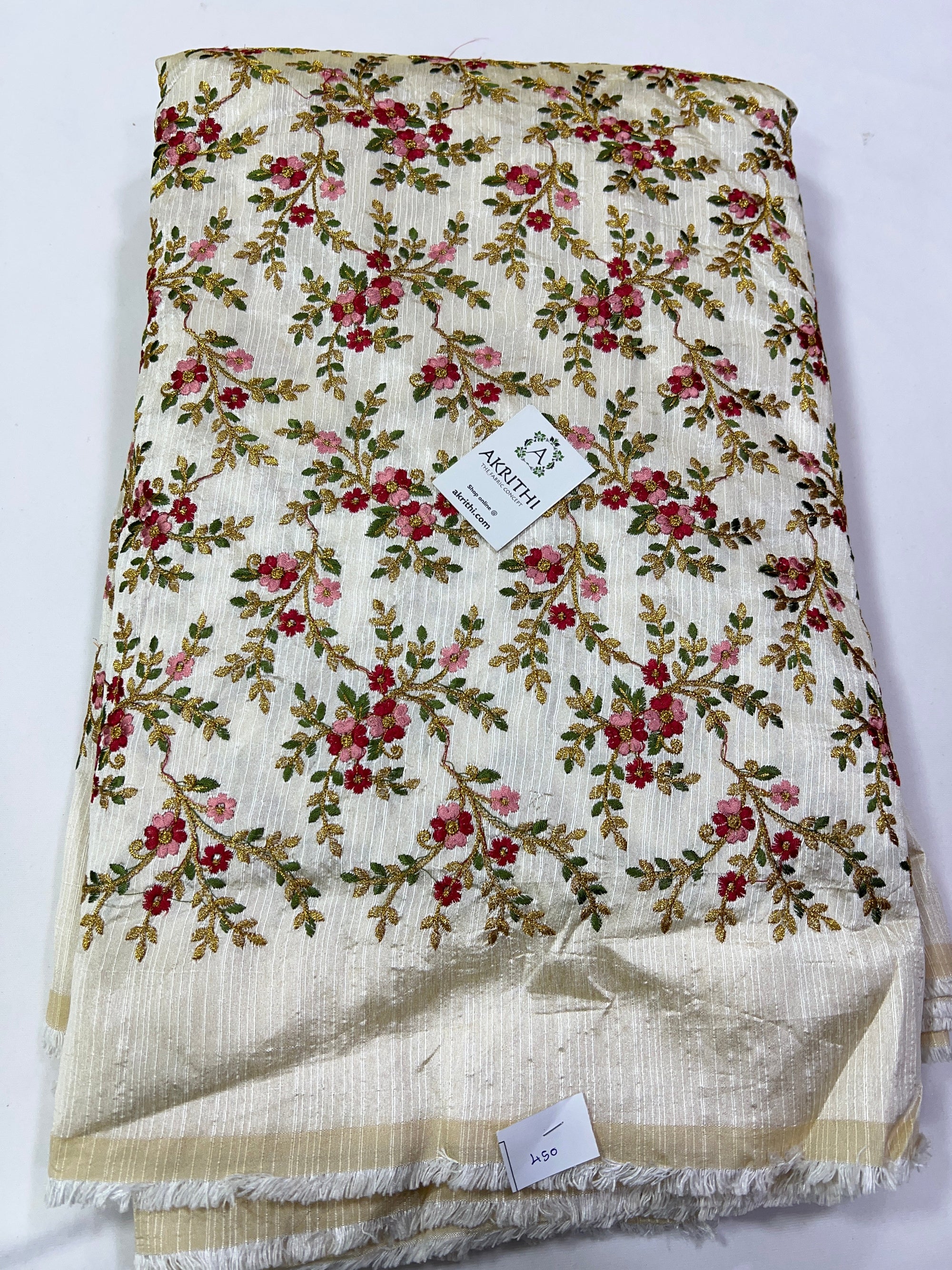 Embroidery on raw silk fabric