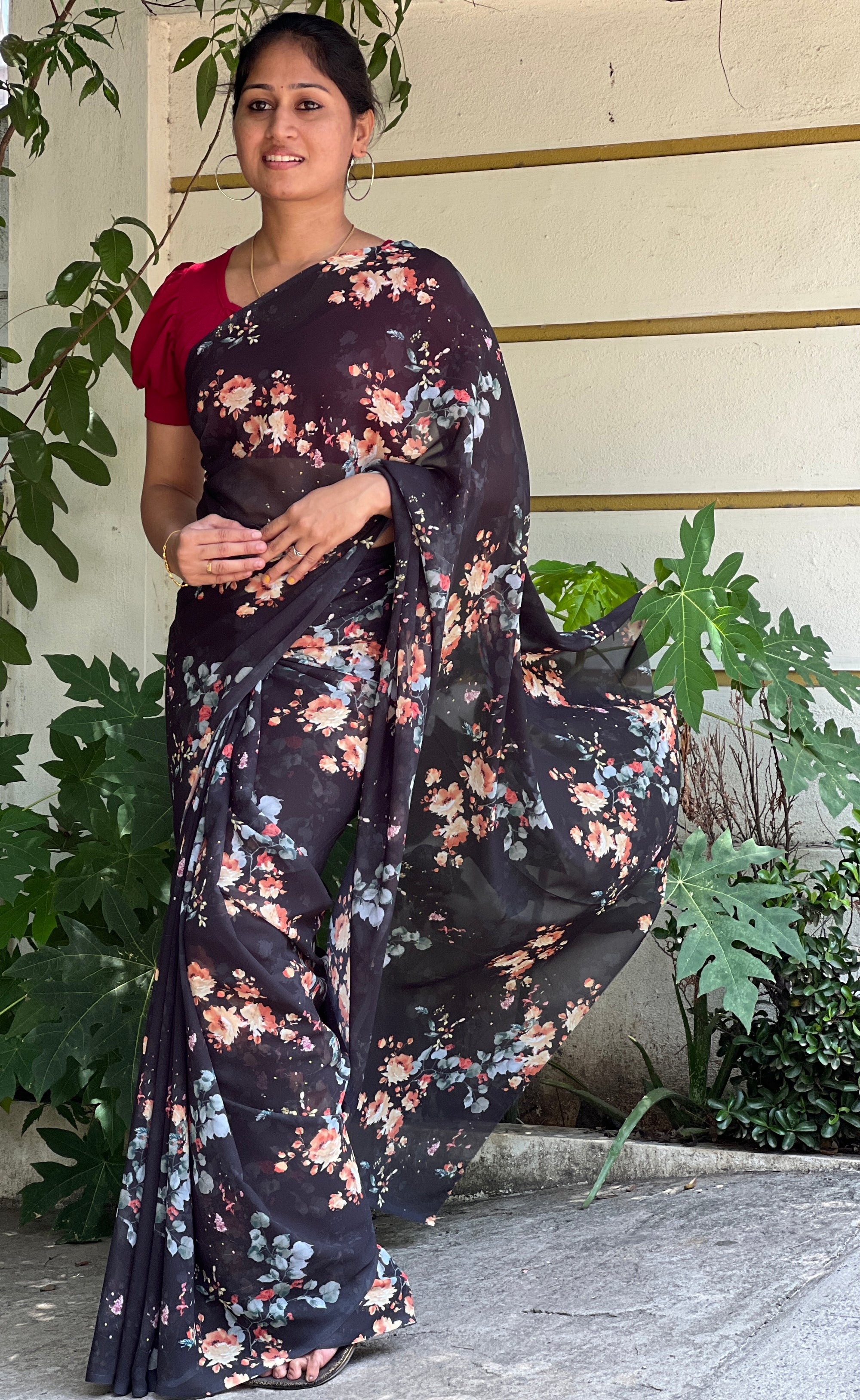 Digital floral printed georgette saree