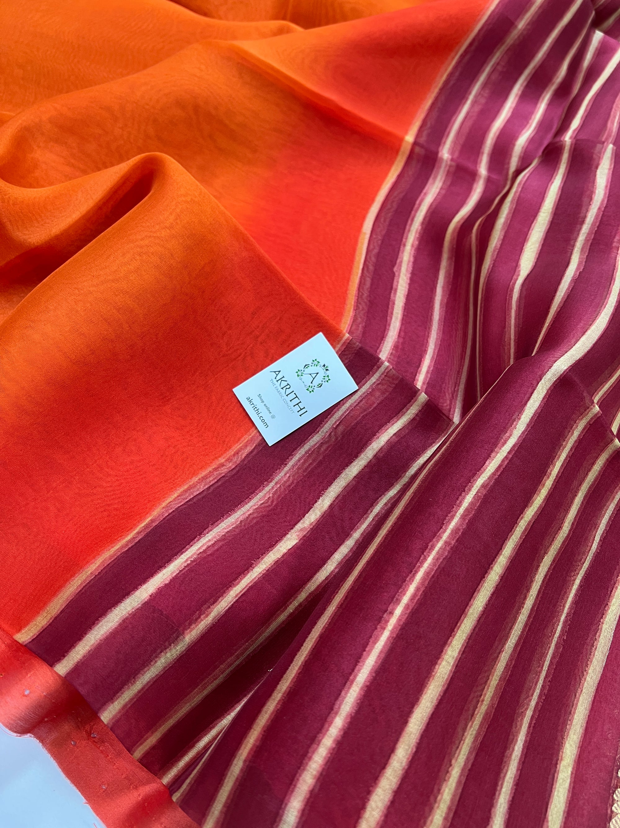 Hand brushed pure silk organza saree