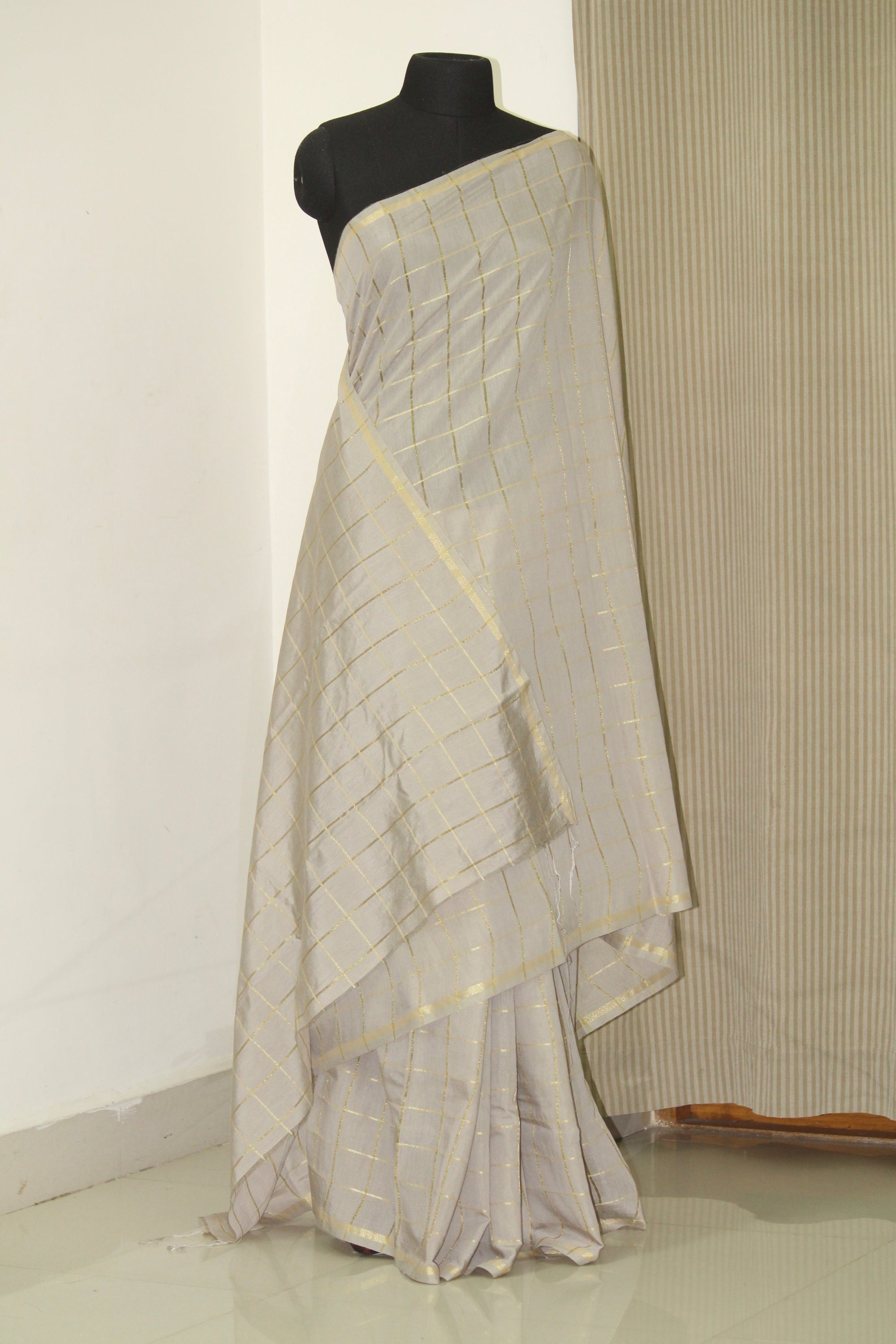 Silk cotton zari checks saree