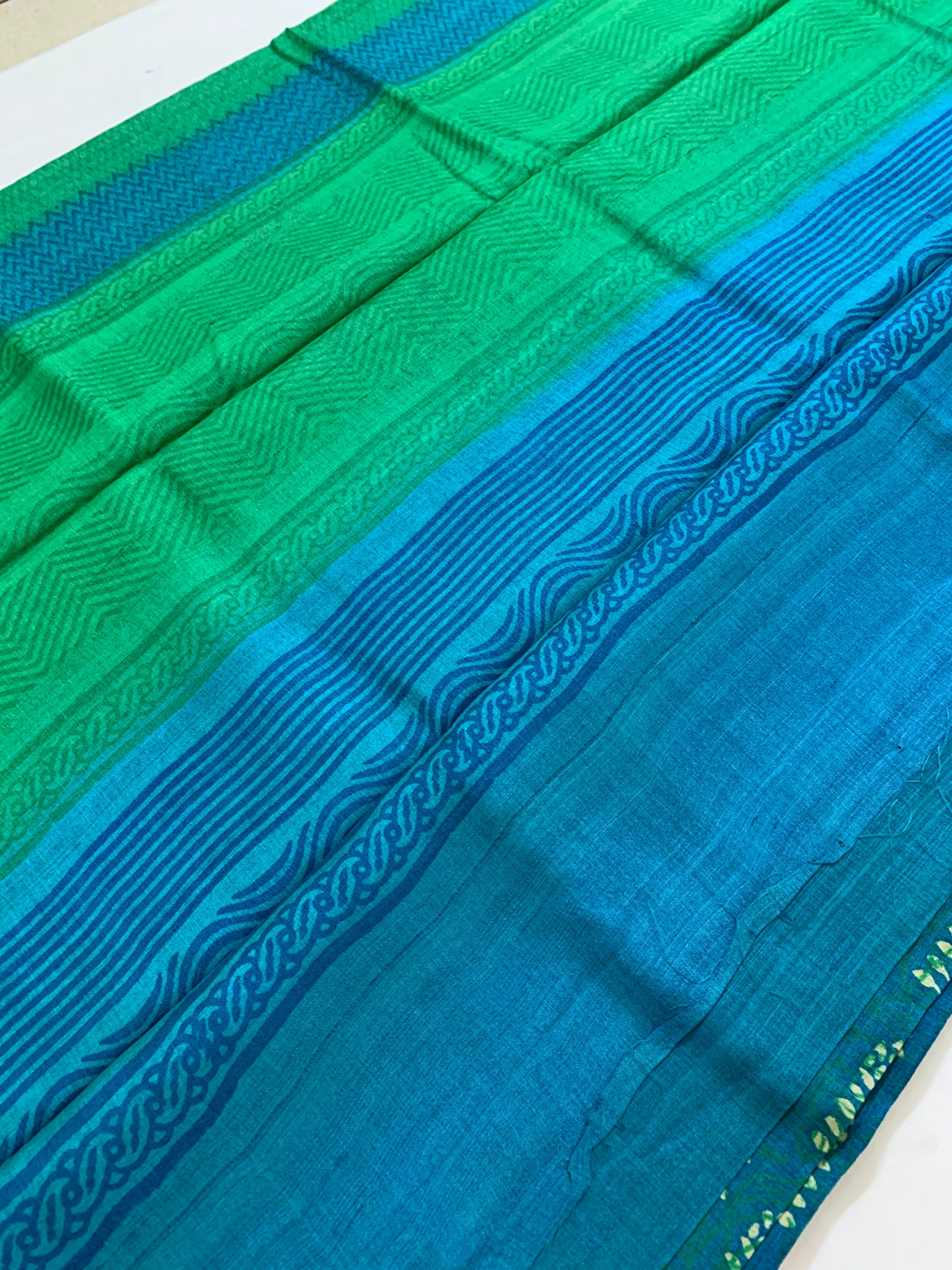 Handloom block printed Pure tussar silk saree