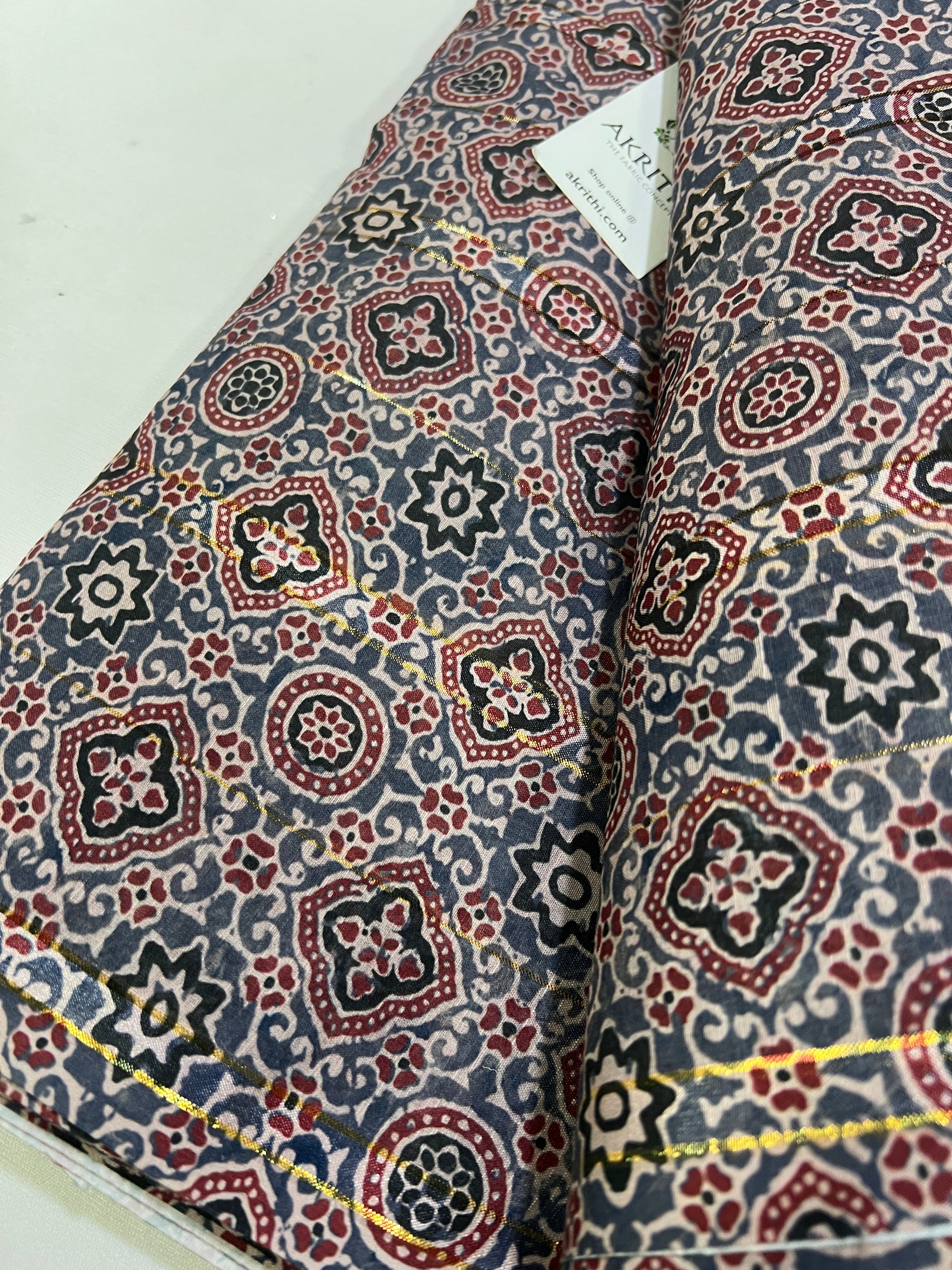 Digital printed munga cotton fabric with Zari lines