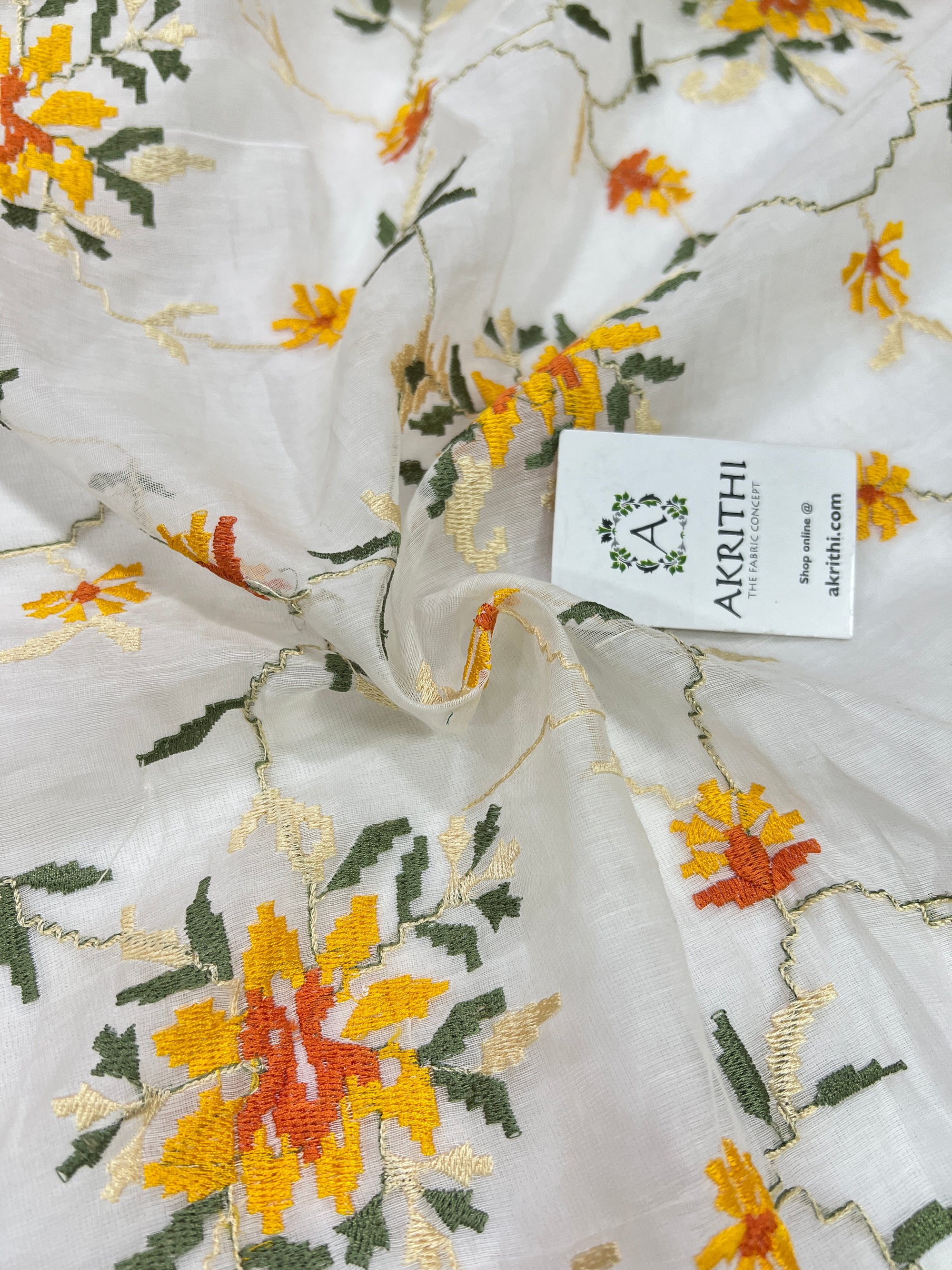 HANDLOOM MUL CHANDERI EMBROIDERED FABRIC