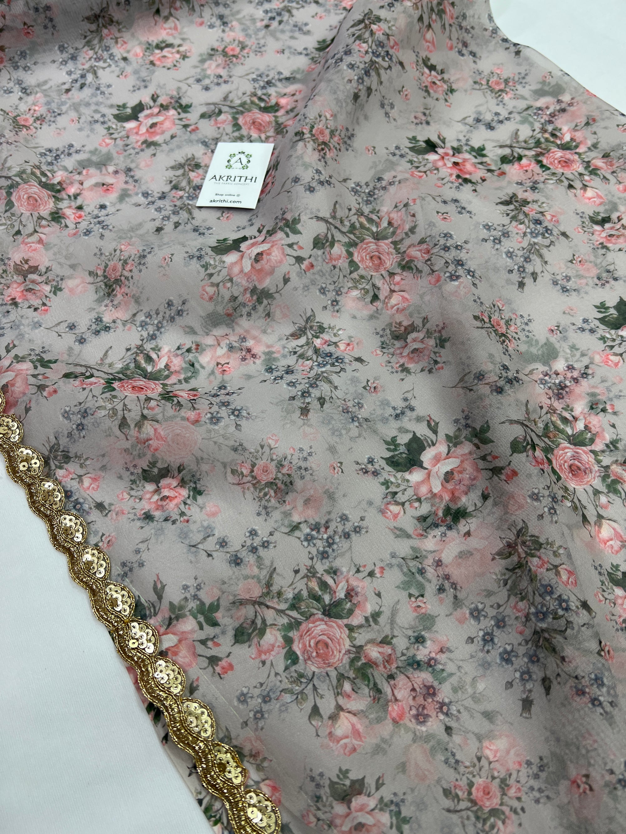 Printed Organza saree with lace