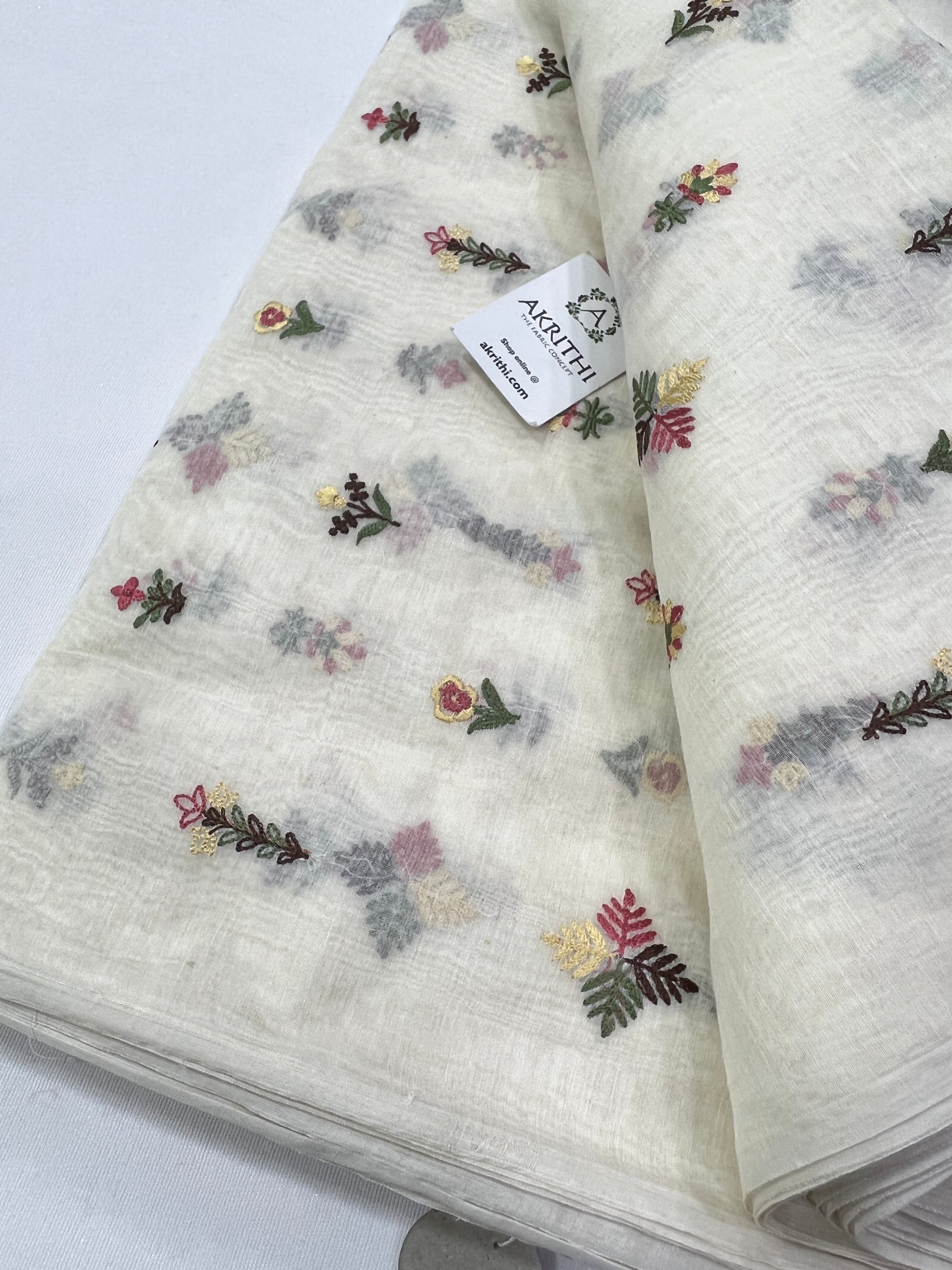 HANDLOOM MUL CHANDERI EMBROIDERED FABRIC