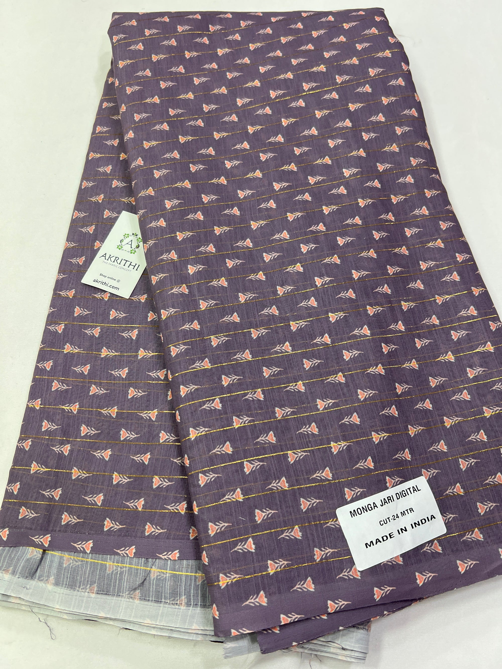 Digital printed munga cotton fabric with Zari lines