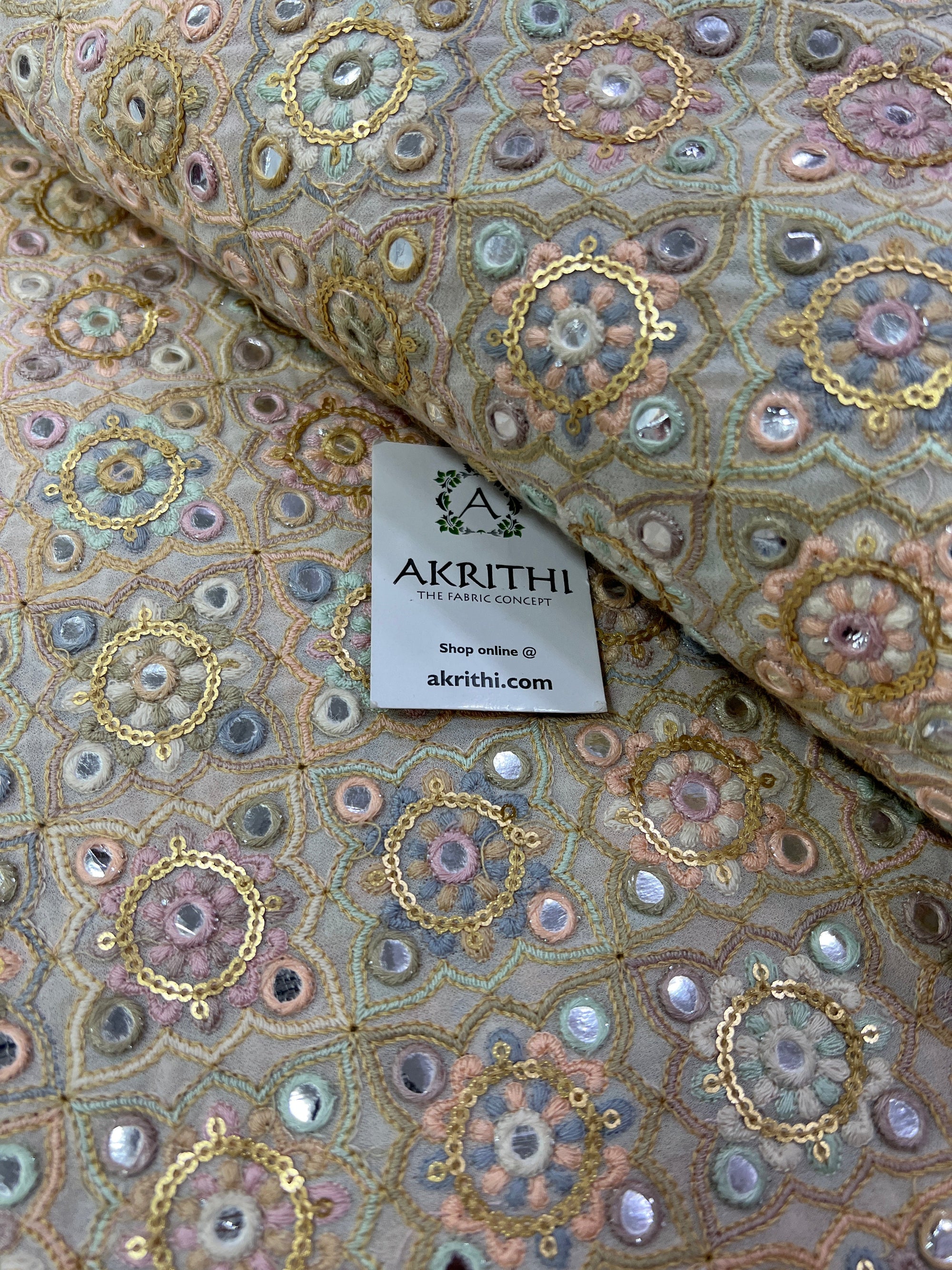 Mirror Embroidery Georgette fabric 75 cms cut