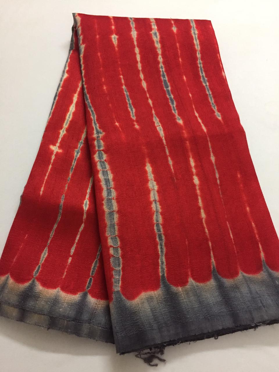 Tie and dye pure raw silk saree