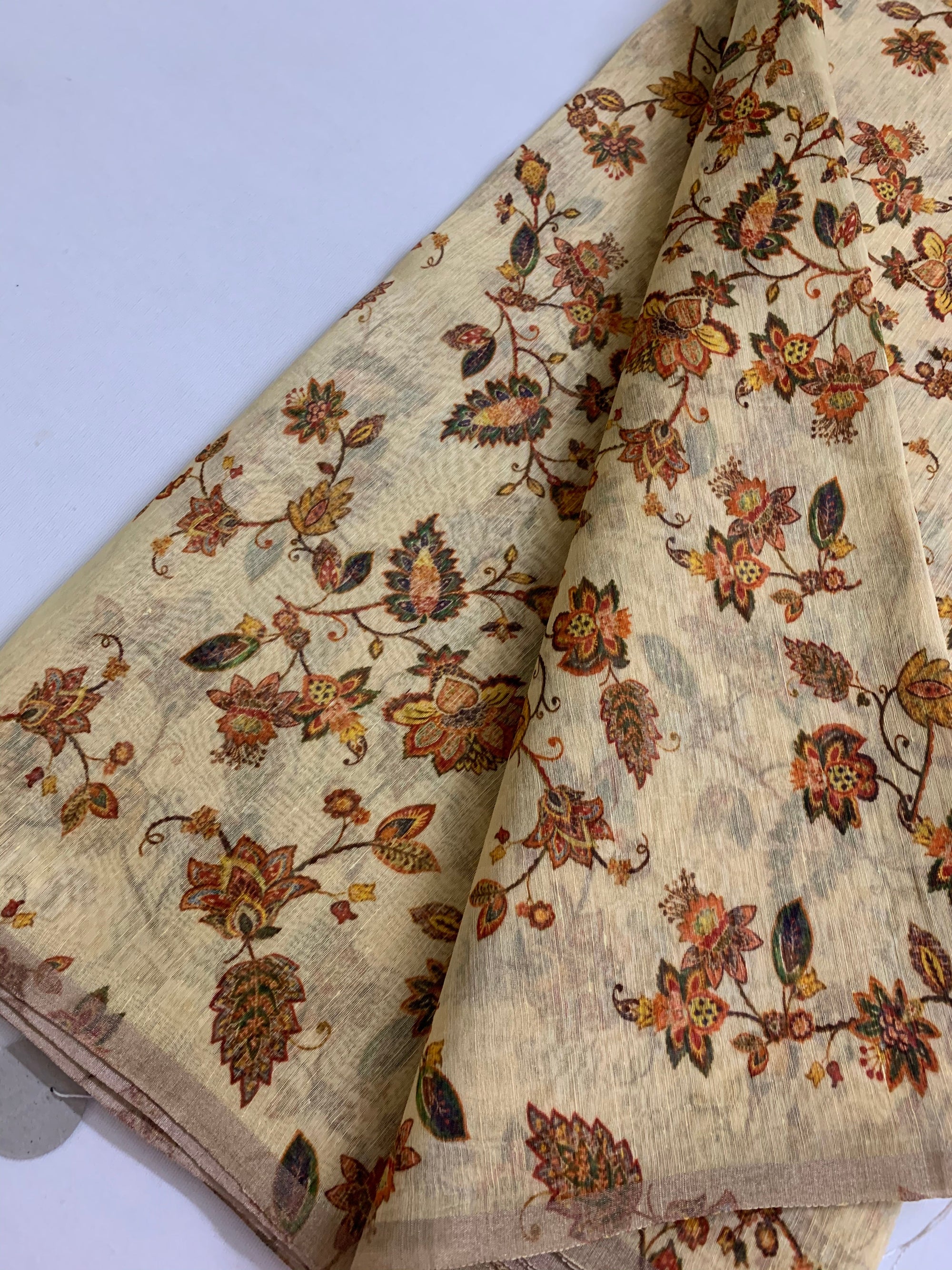 Handloom Printed pure linen silk fabric