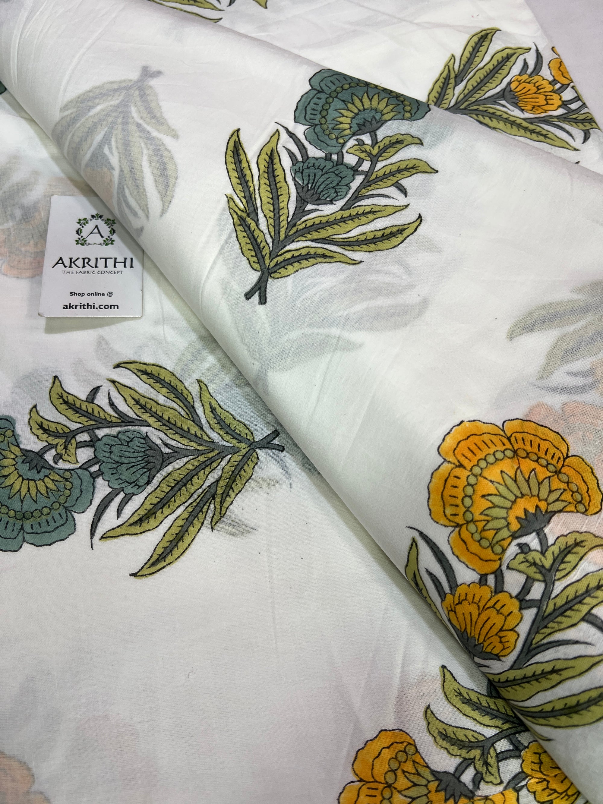 Hand block Printed pure mul cotton fabric