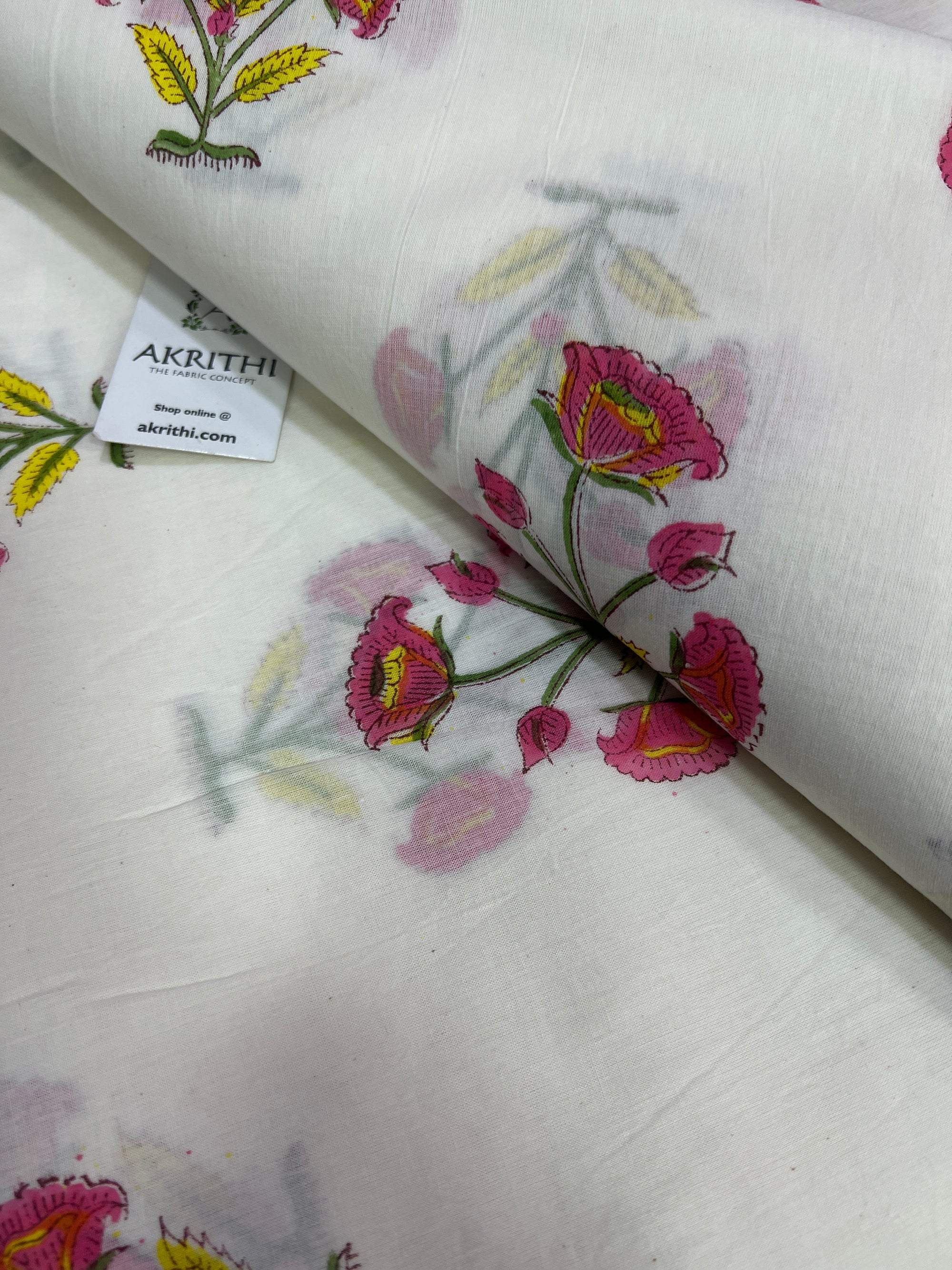 Hand block Printed pure mul cotton fabric