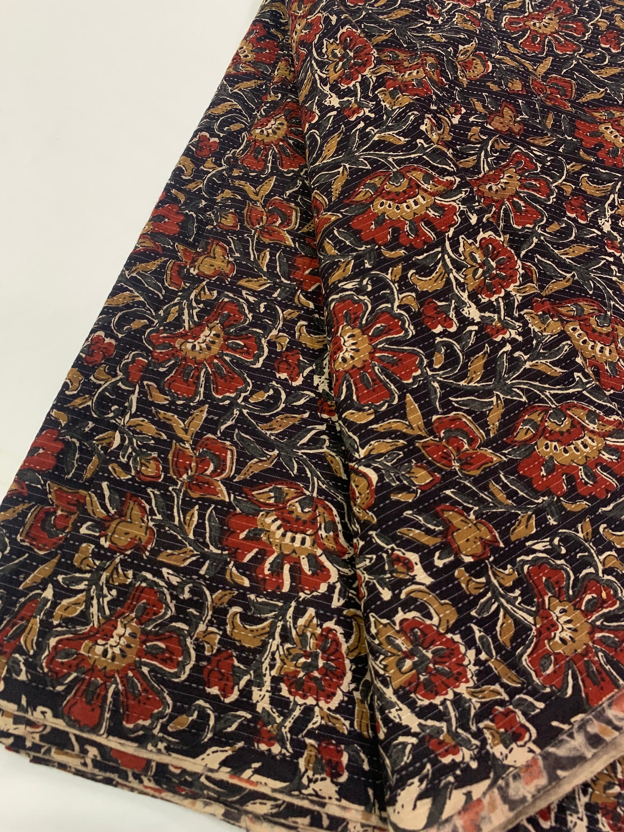 Hand block Kalamkari Printed Kantha pure cotton fabric