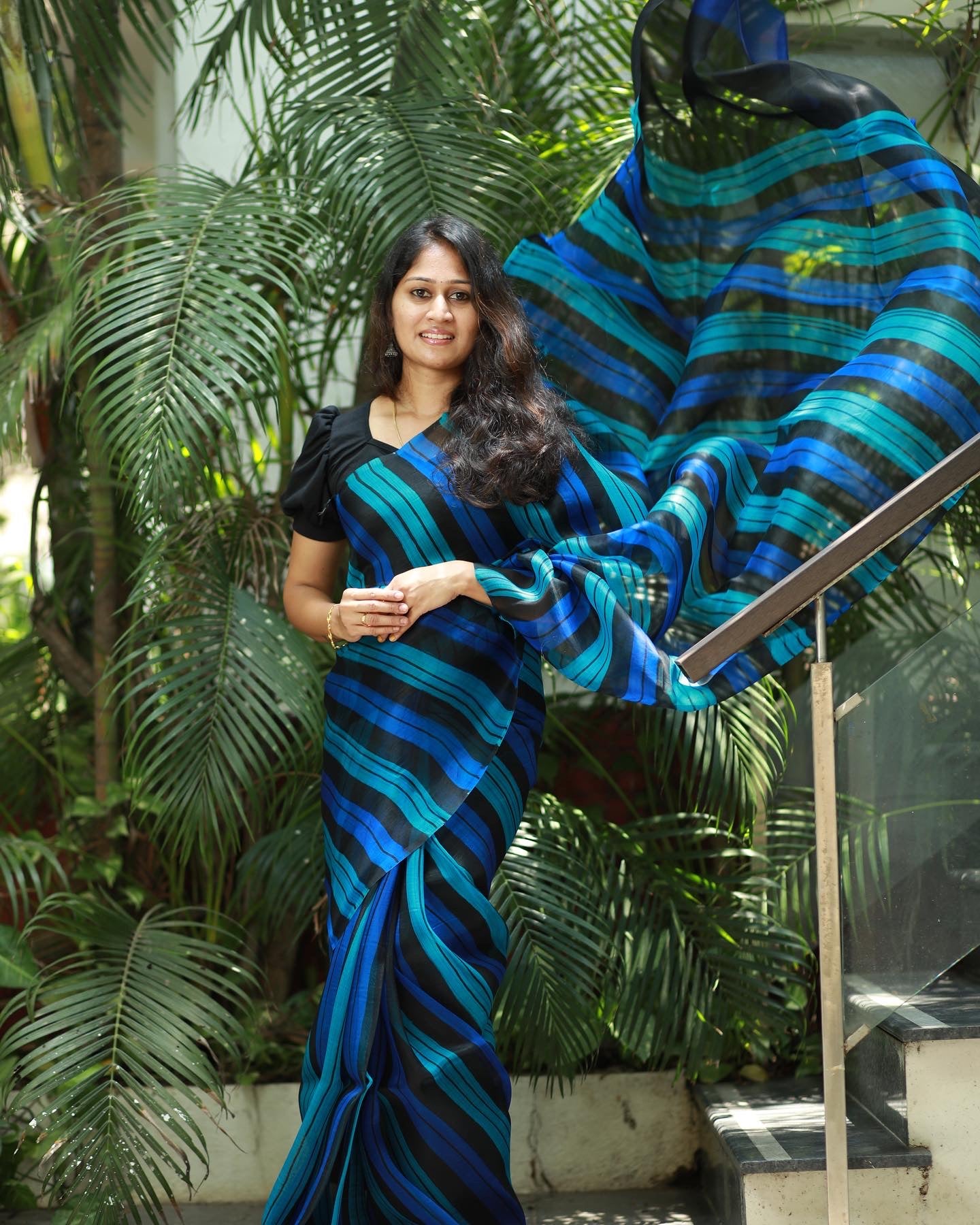 Hand brushed pure silk organza saree
