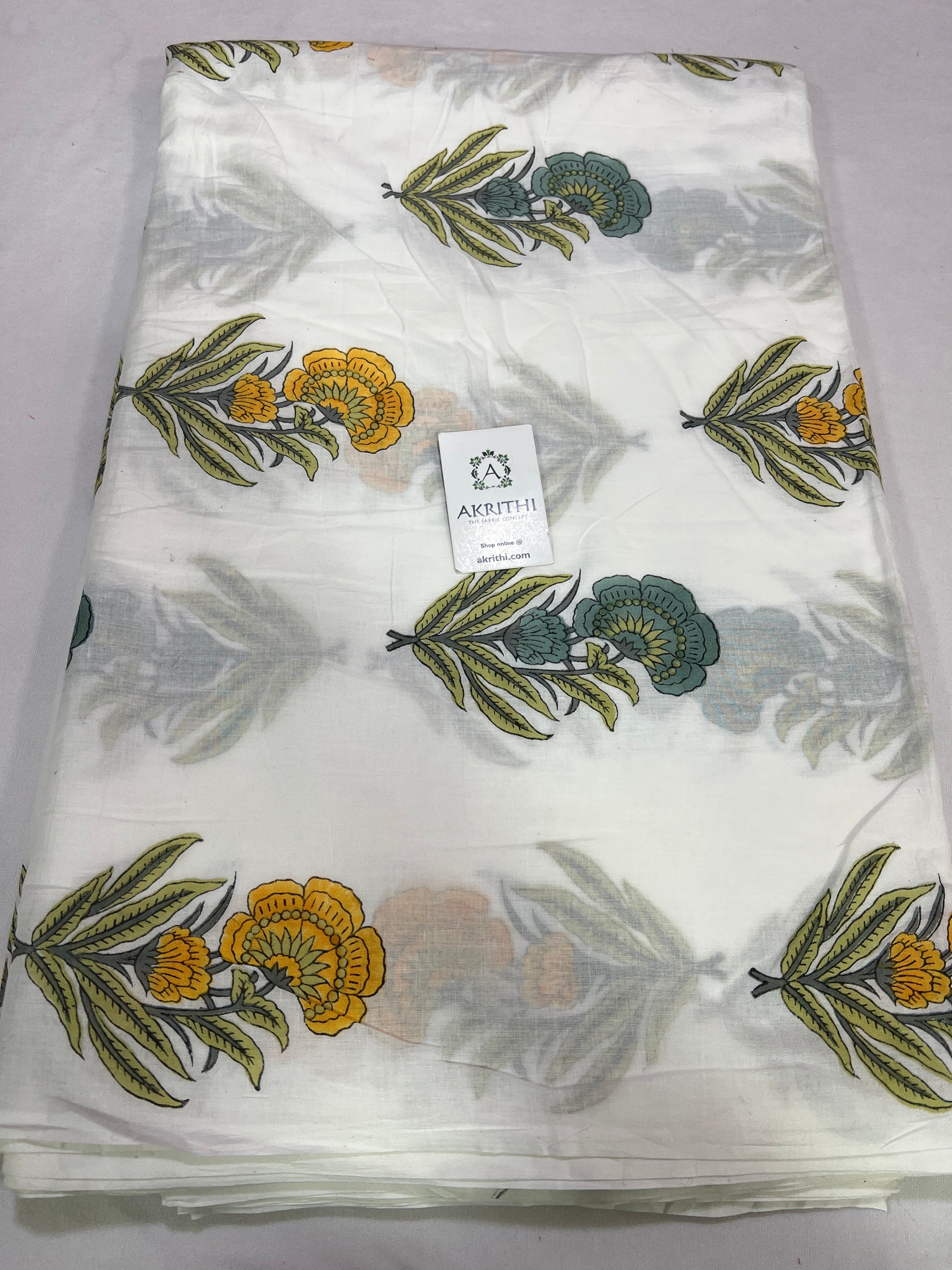 Hand block Printed pure mul cotton fabric