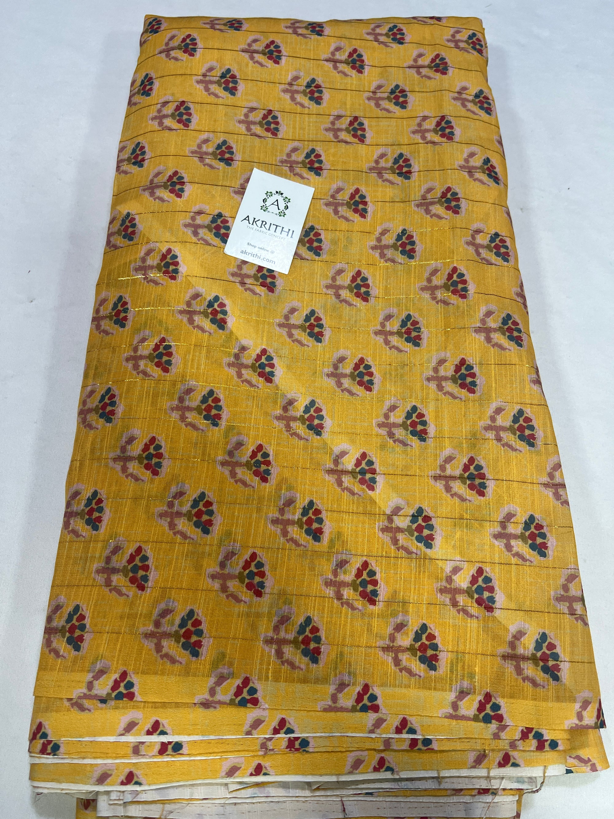 Digital printed munga cotton fabric with Zari lines