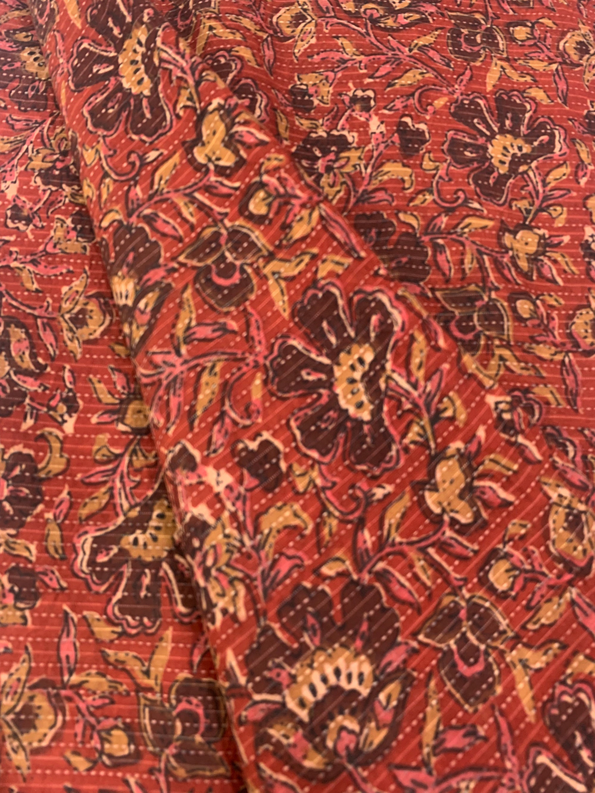 Hand block Kalamkari Printed Kantha pure cotton fabric