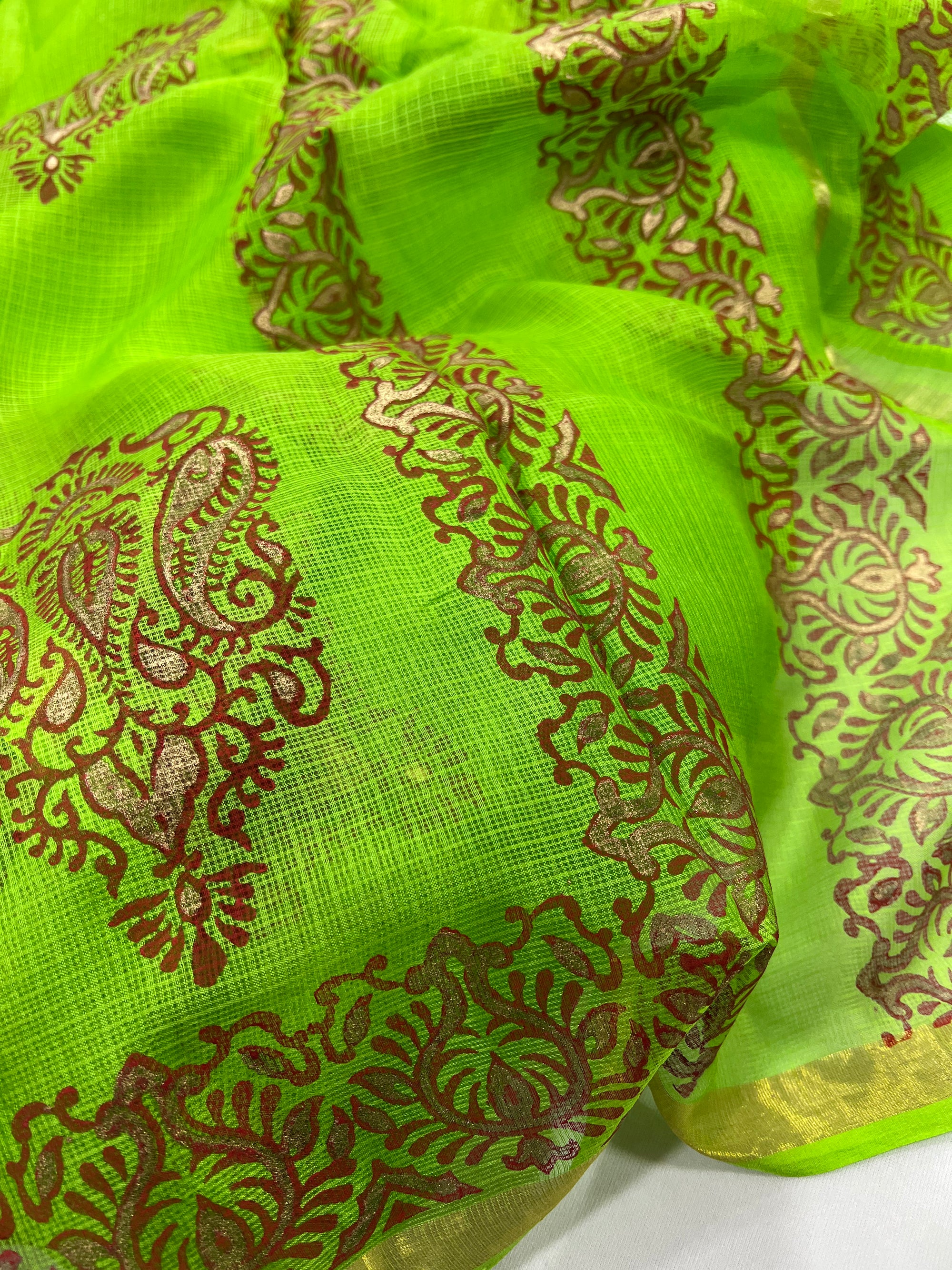 Block printed pure kota silk saree