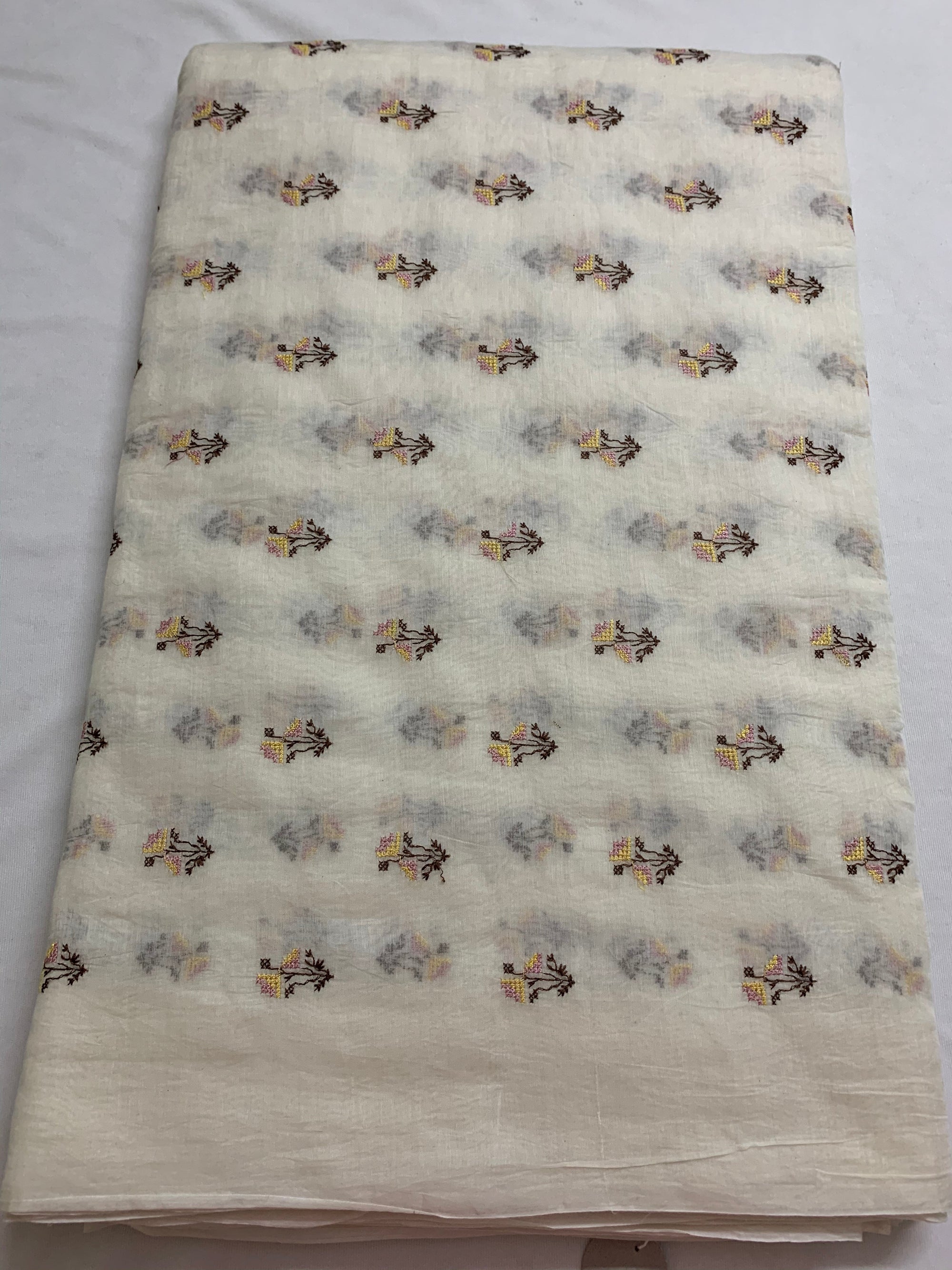 HANDLOOM MUL CHANDERI EMBROIDERED FABRIC
