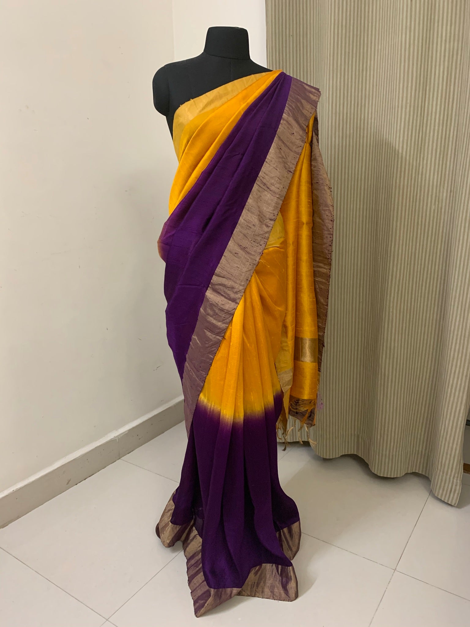 PURE RAW SILK DOUBLE SHADED SAREE WITH ZARI BORDER