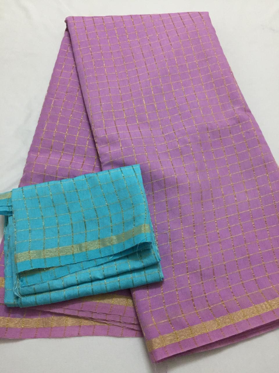 Silk zari checks saree with contrast blouse