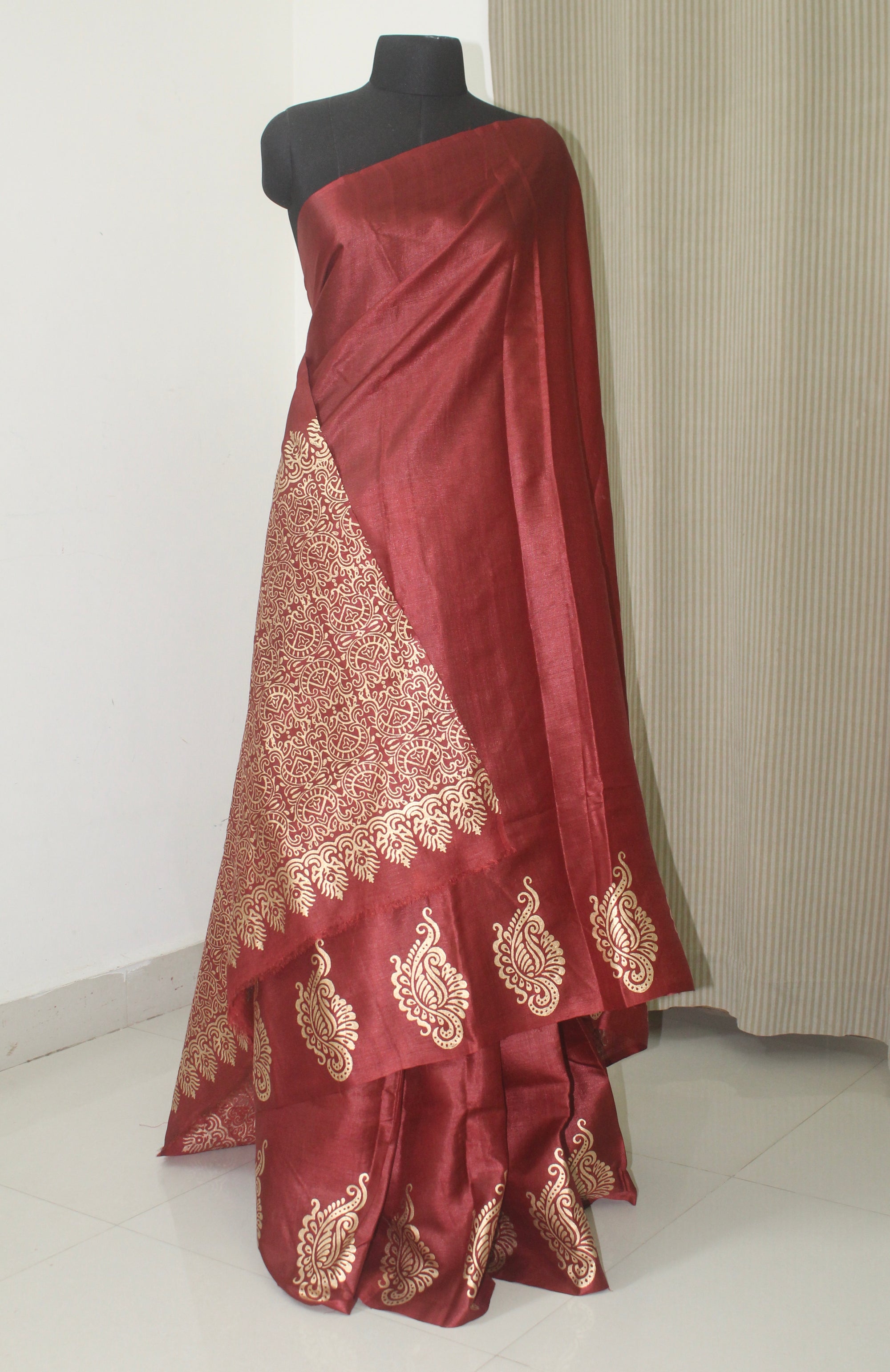 Pure Tussar silk saree with block print