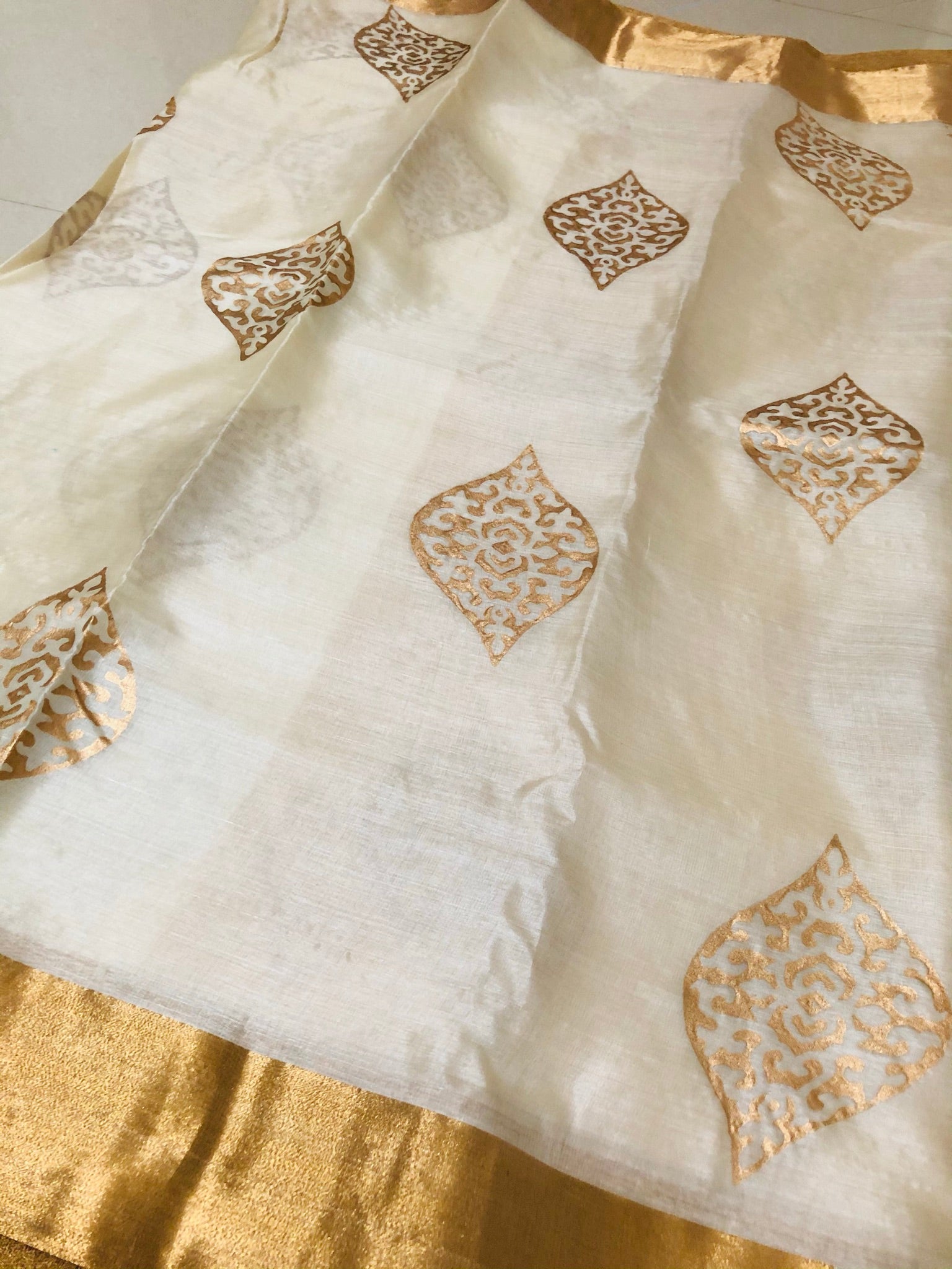 Pure Tussar silk saree with block print