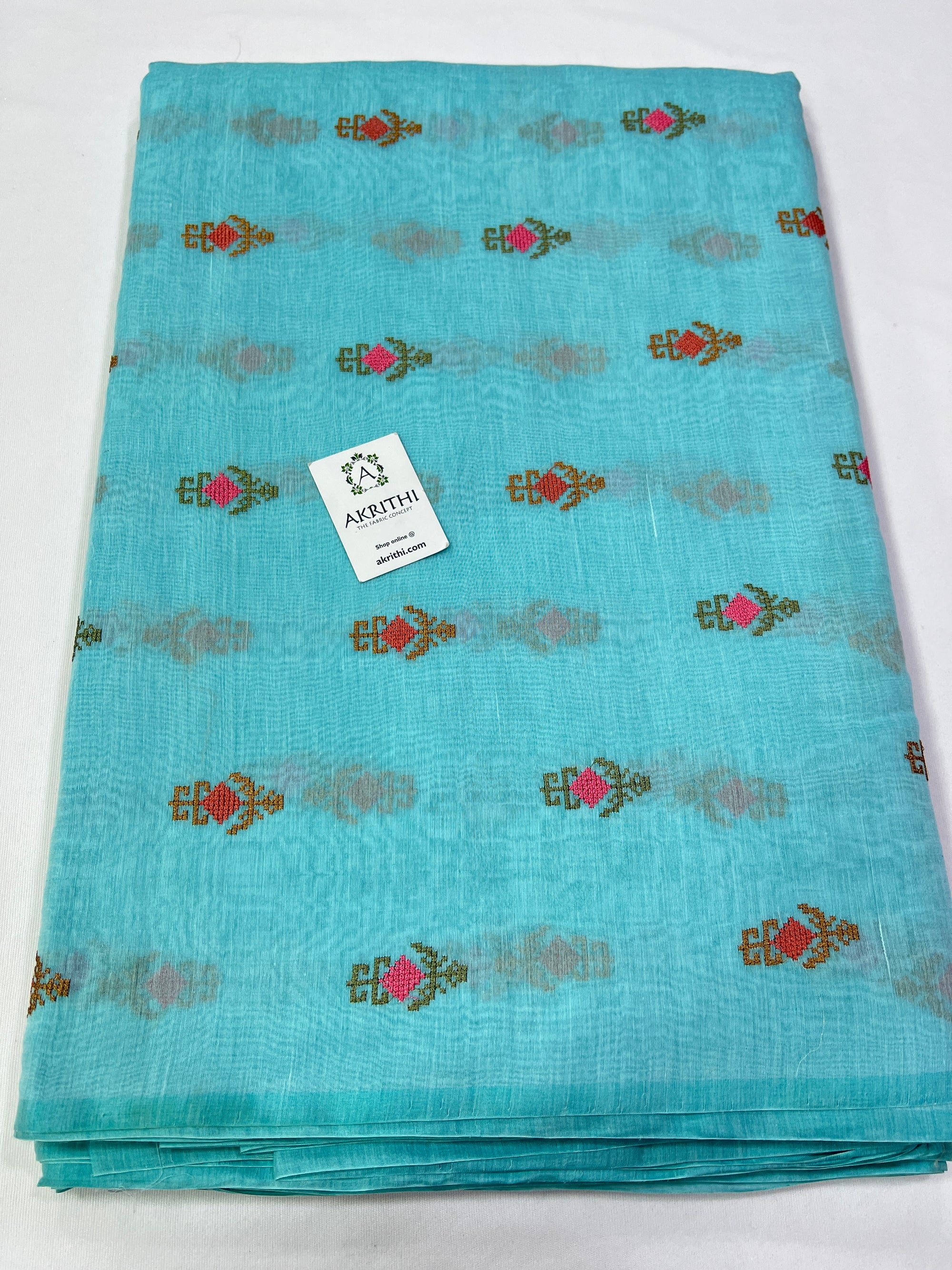 HANDLOOM MUL CHANDERI EMBROIDERED FABRIC