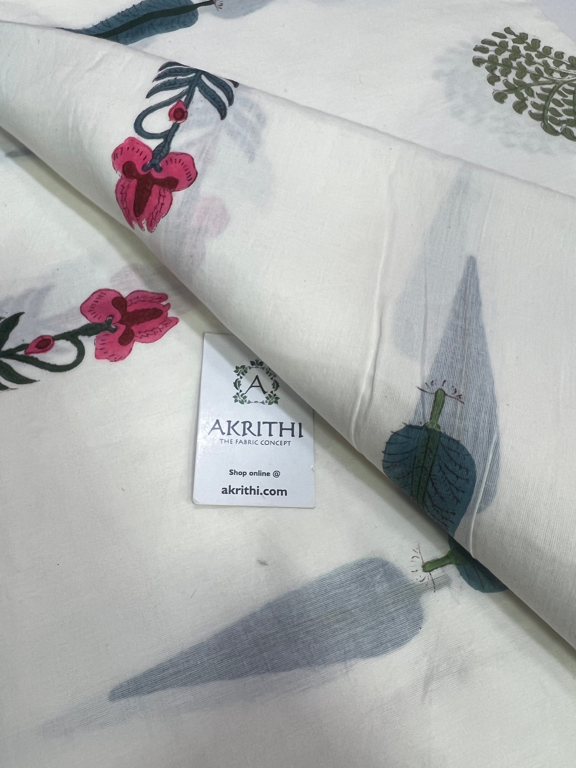 Hand block Printed pure mul cotton fabric
