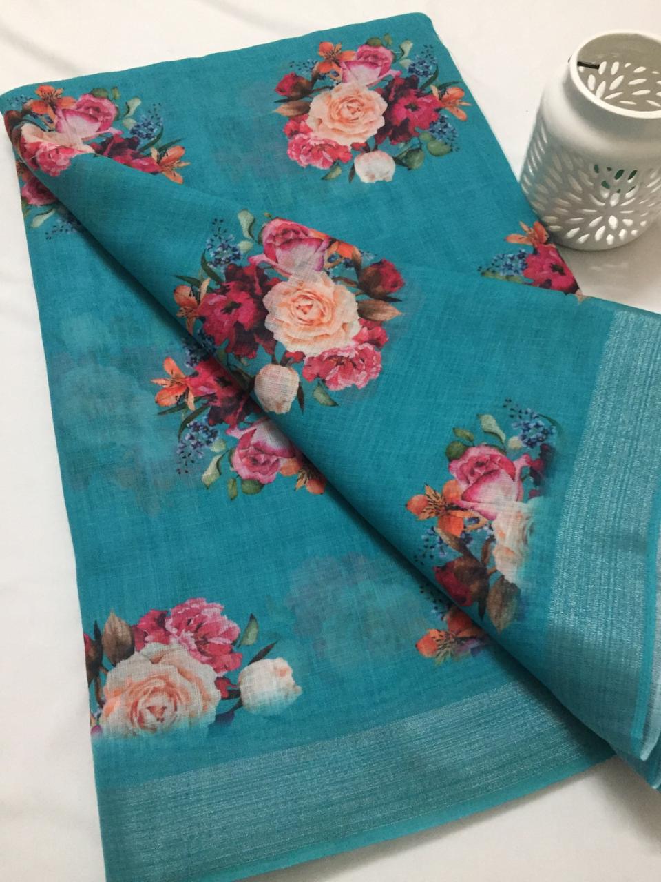 Printed Linen fabric with zari border